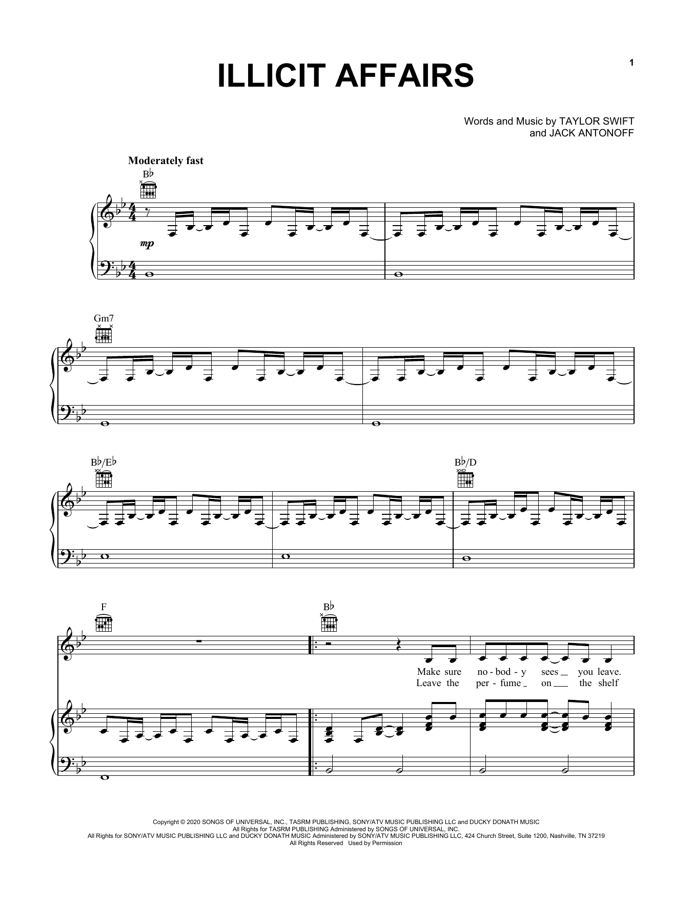 Download Taylor Swift illicit affairs Sheet Music and learn how to play Easy Piano PDF digital score in minutes