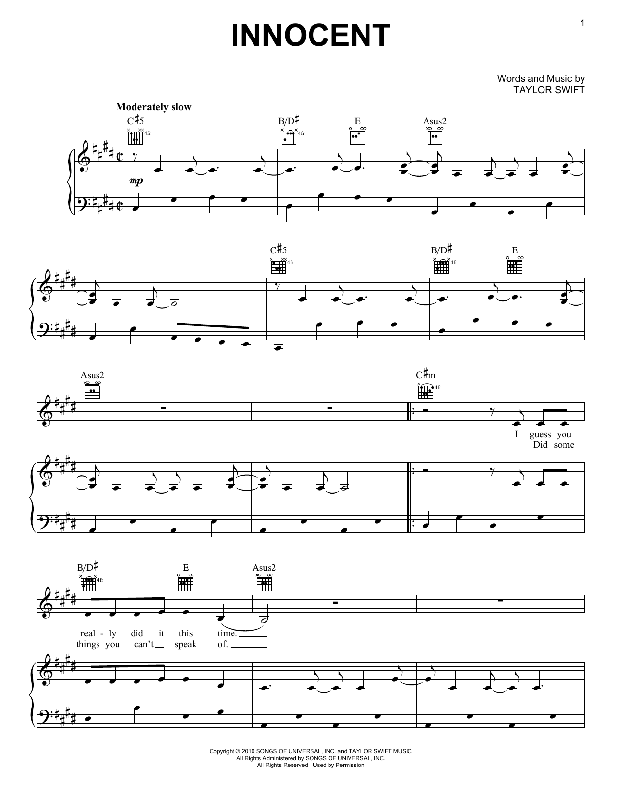 Download Taylor Swift Innocent Sheet Music and learn how to play Easy Guitar Tab PDF digital score in minutes