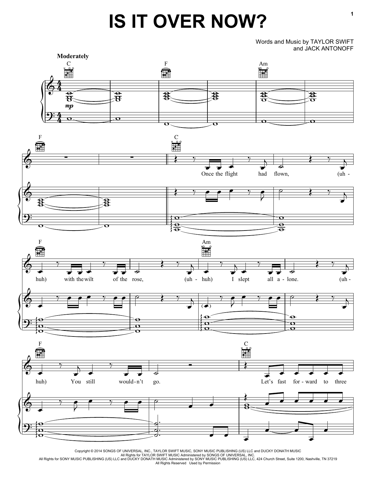 Download Taylor Swift Is It Over Now? (Taylor's Version) (From The Vault) Sheet Music and learn how to play Piano, Vocal & Guitar Chords (Right-Hand Melody) PDF digital score in minutes