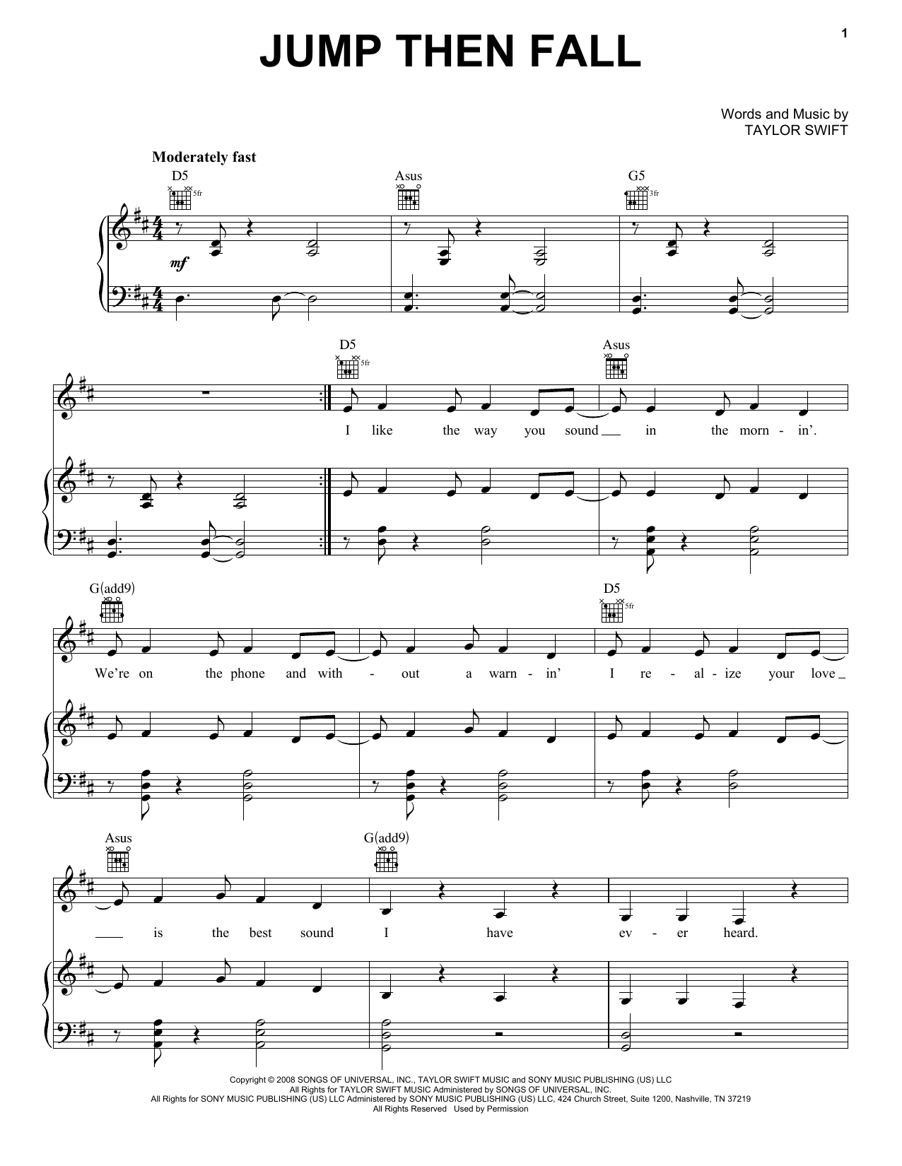 Download Taylor Swift Jump Then Fall (Taylor's Version) Sheet Music and learn how to play Piano, Vocal & Guitar Chords (Right-Hand Melody) PDF digital score in minutes