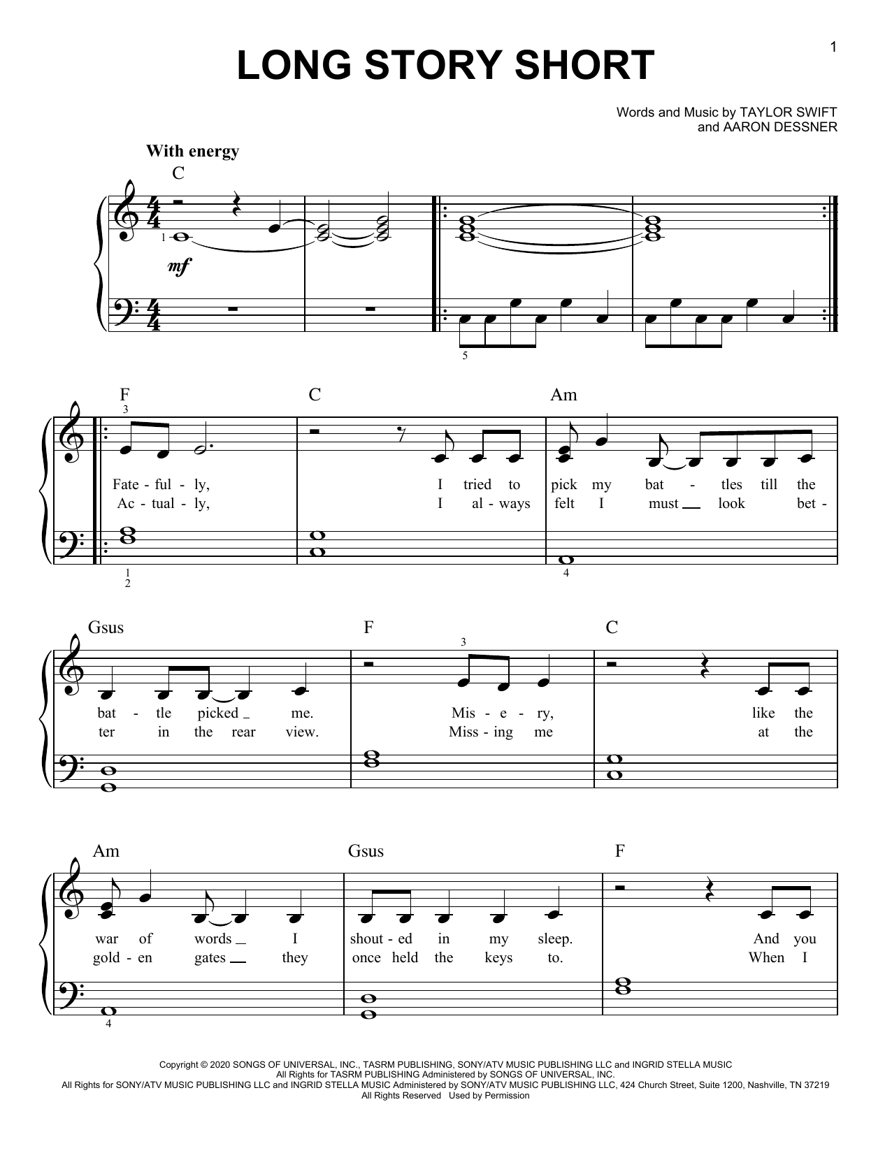 Download Taylor Swift long story short Sheet Music and learn how to play Easy Piano PDF digital score in minutes