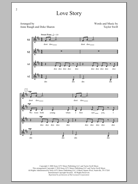 Download Taylor Swift Love Story (arr. Deke Sharon) Sheet Music and learn how to play SSA PDF digital score in minutes