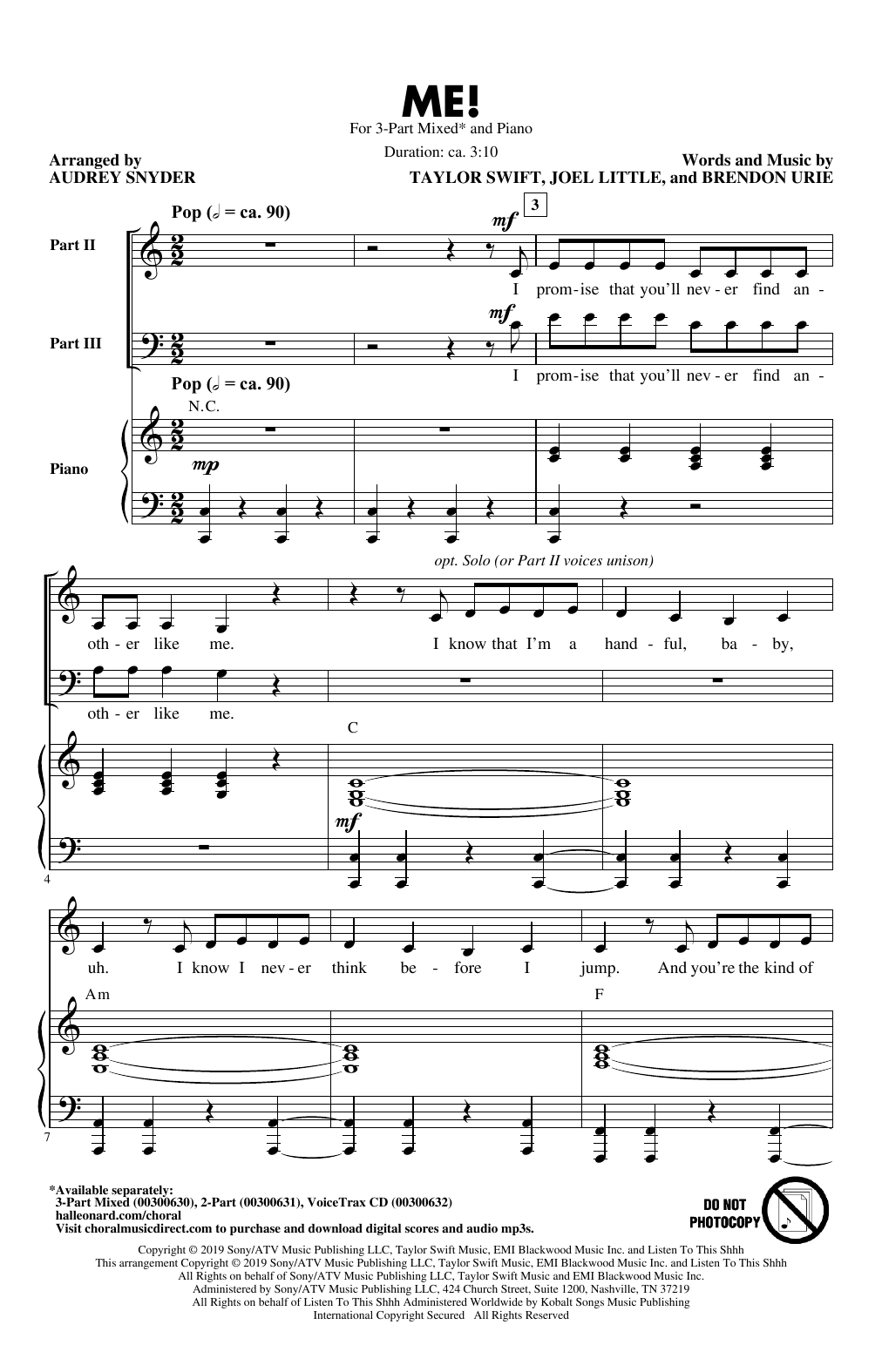 Download Taylor Swift ME! (arr. Audrey Snyder) Sheet Music and learn how to play 2-Part Choir PDF digital score in minutes