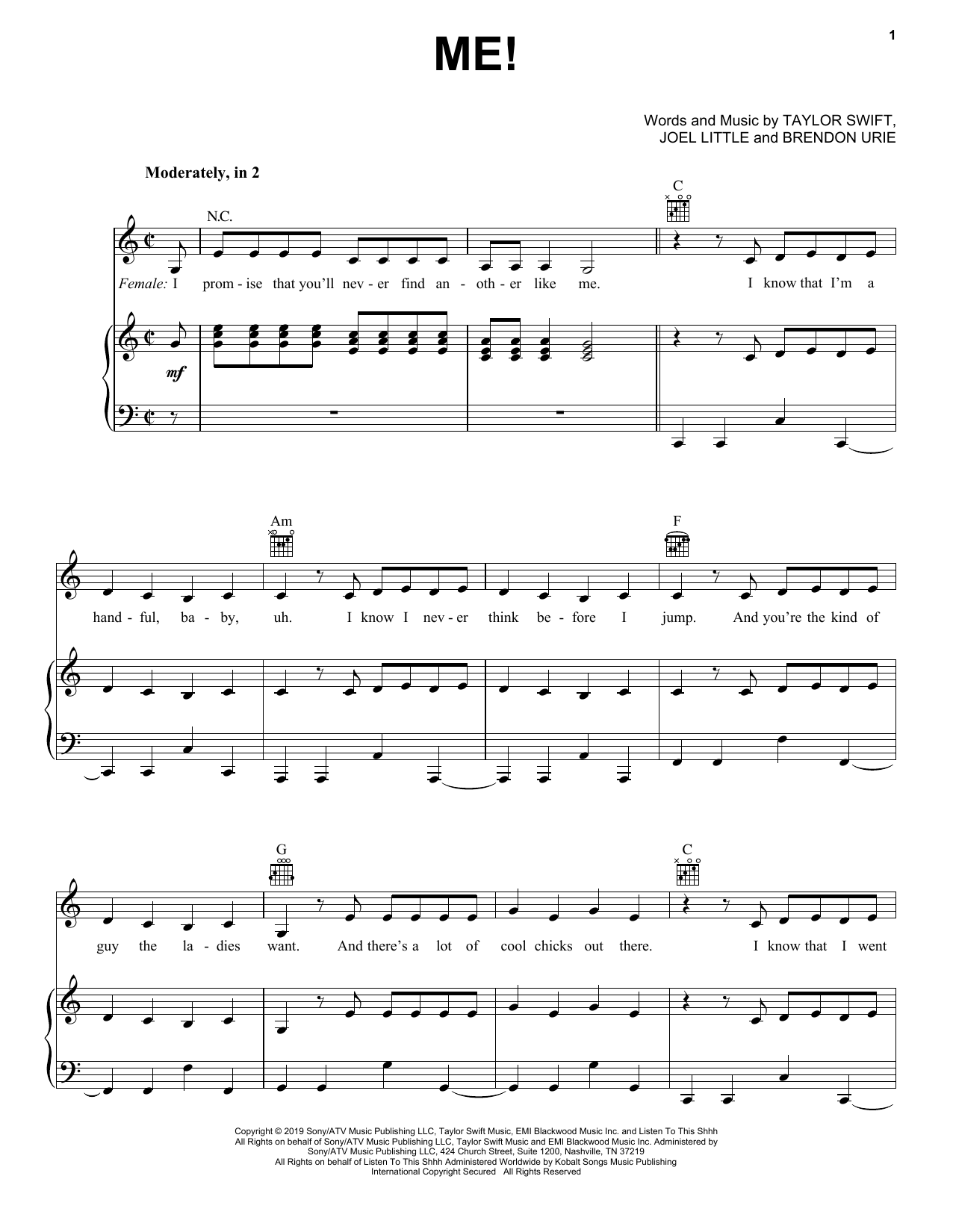 Download Taylor Swift ME! (feat. Brendon Urie of Panic! At The Disco) Sheet Music and learn how to play Very Easy Piano PDF digital score in minutes
