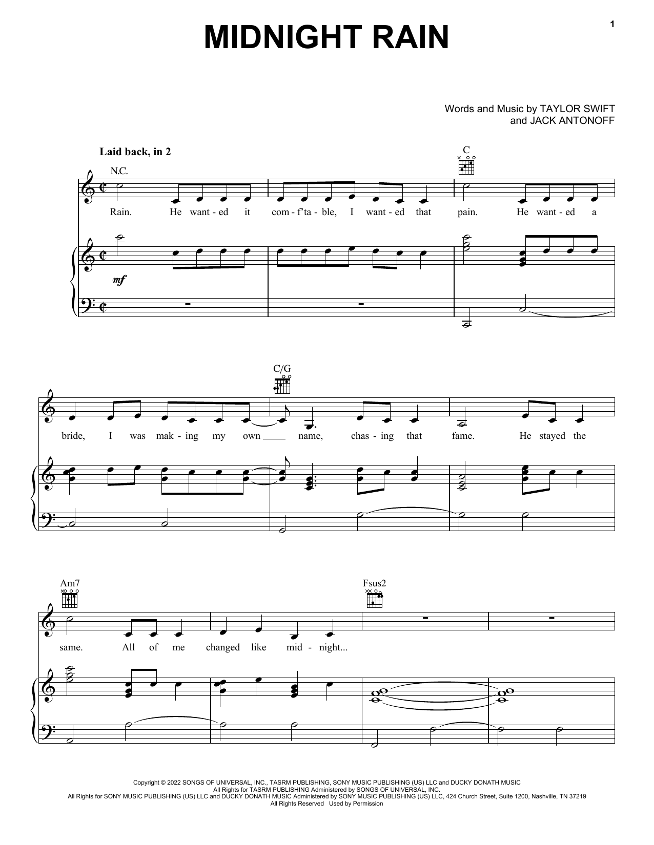 Download Taylor Swift Midnight Rain Sheet Music and learn how to play Easy Piano PDF digital score in minutes