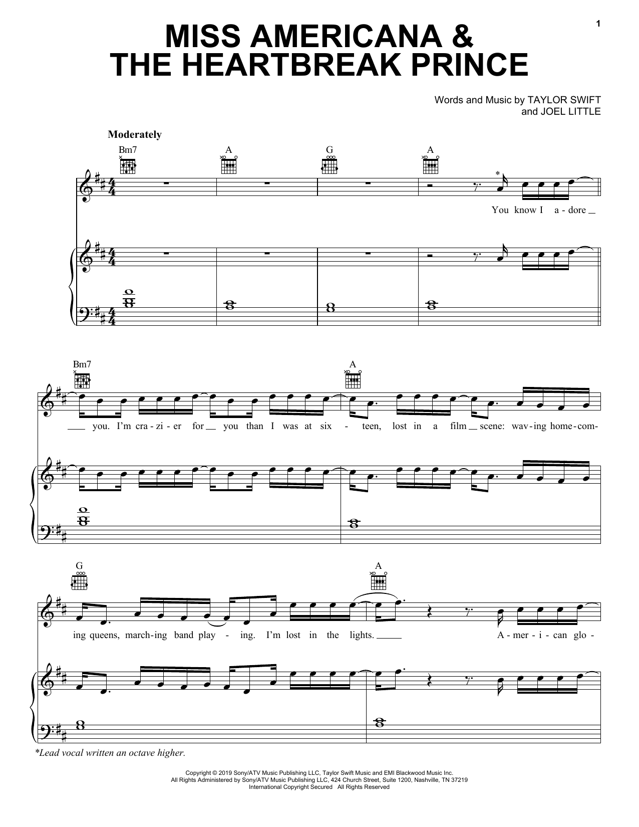 Download Taylor Swift Miss Americana & The Heartbreak Prince Sheet Music and learn how to play Piano, Vocal & Guitar Chords (Right-Hand Melody) PDF digital score in minutes