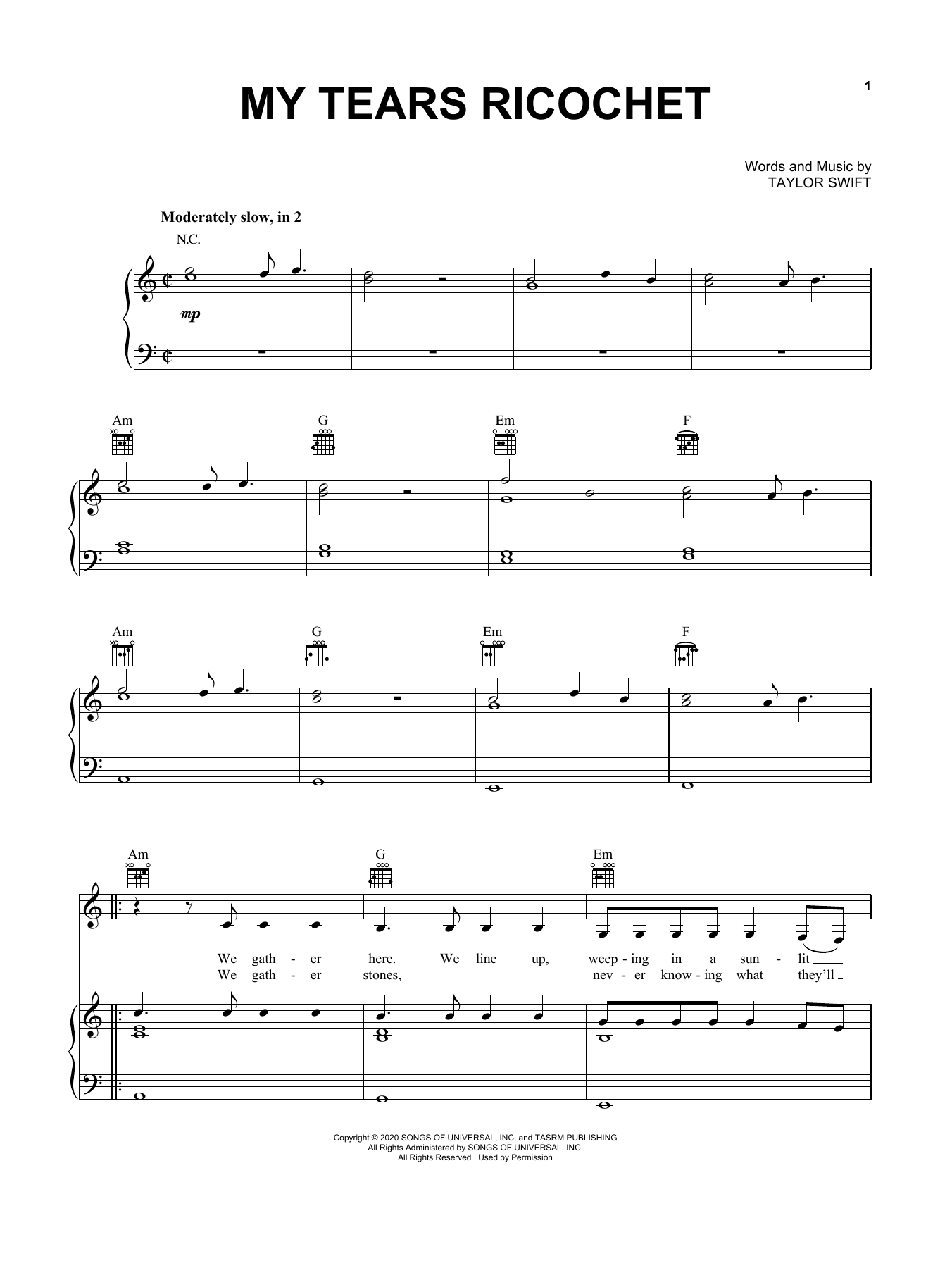 Download Taylor Swift my tears ricochet Sheet Music and learn how to play Easy Piano PDF digital score in minutes