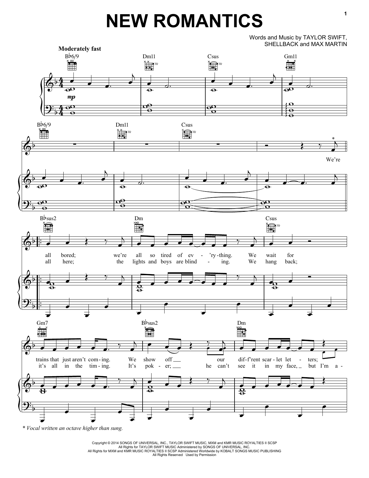 Download Taylor Swift New Romantics Sheet Music and learn how to play Piano, Vocal & Guitar (Right-Hand Melody) PDF digital score in minutes