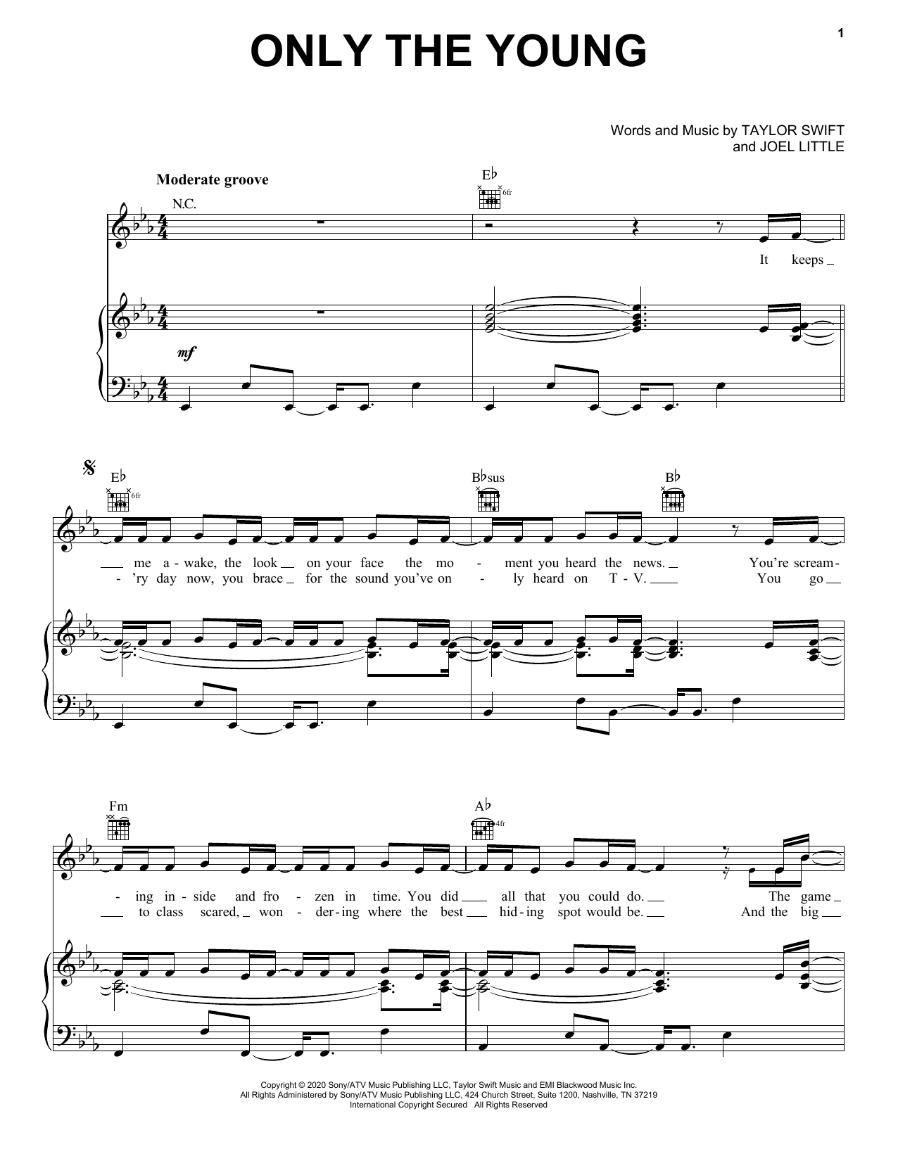 Download Taylor Swift Only The Young (from Miss Americana) Sheet Music and learn how to play Piano, Vocal & Guitar Chords (Right-Hand Melody) PDF digital score in minutes