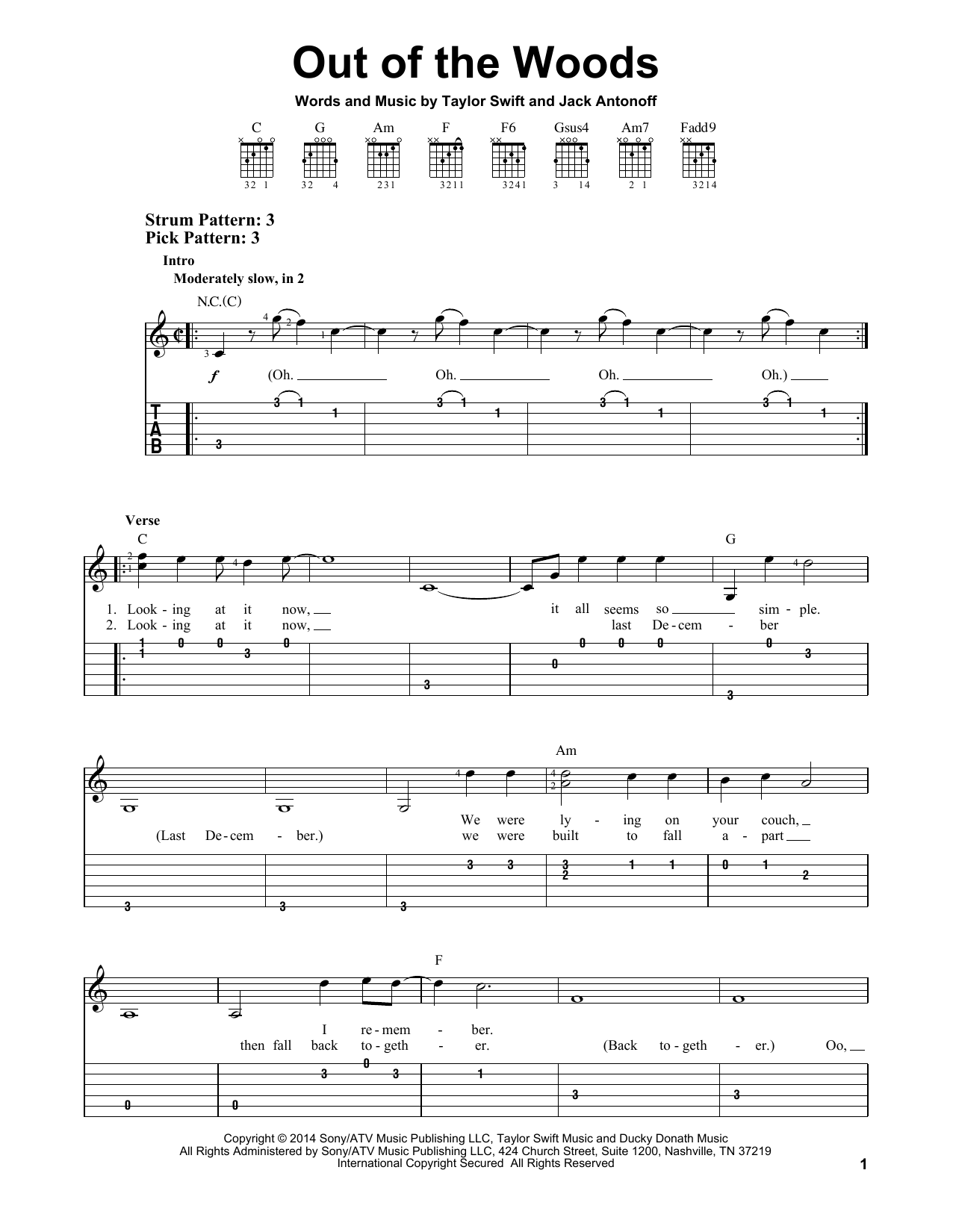 Download Taylor Swift Out Of The Woods Sheet Music and learn how to play Guitar Tab PDF digital score in minutes