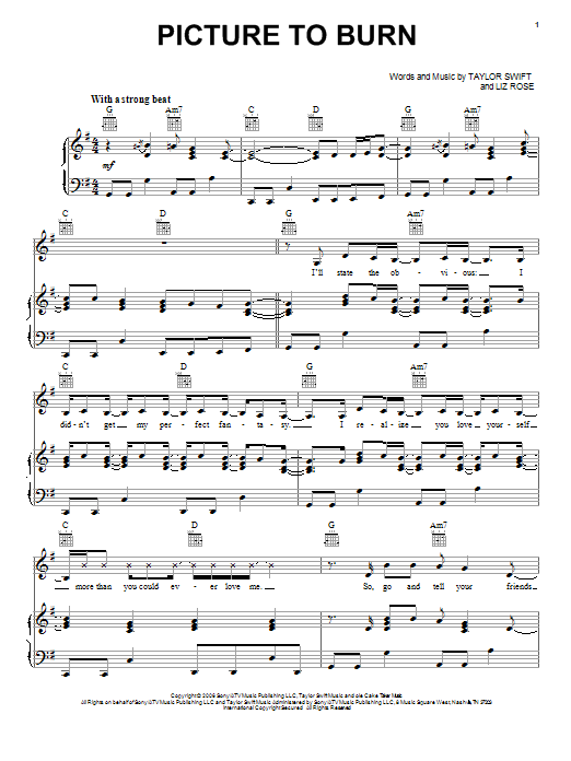 Download Taylor Swift Picture To Burn Sheet Music and learn how to play Piano (Big Notes) PDF digital score in minutes