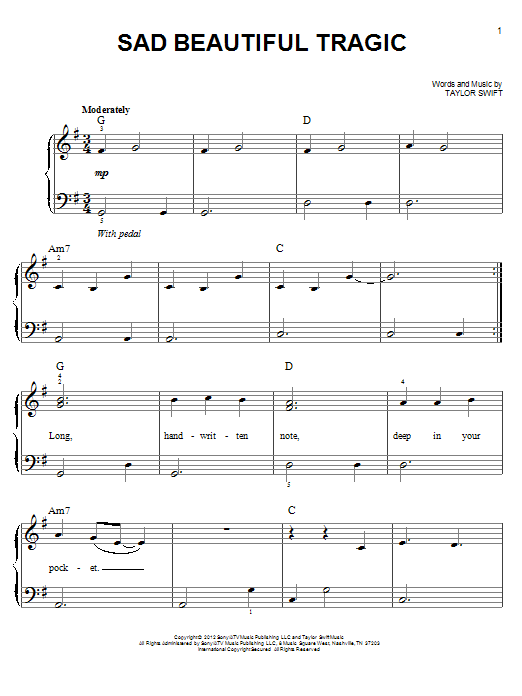 Download Taylor Swift Sad Beautiful Tragic Sheet Music and learn how to play Ukulele PDF digital score in minutes