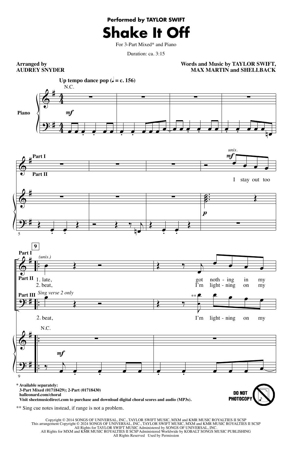 Download Taylor Swift Shake It Off (arr. Audrey Snyder) Sheet Music and learn how to play 2-Part Choir PDF digital score in minutes