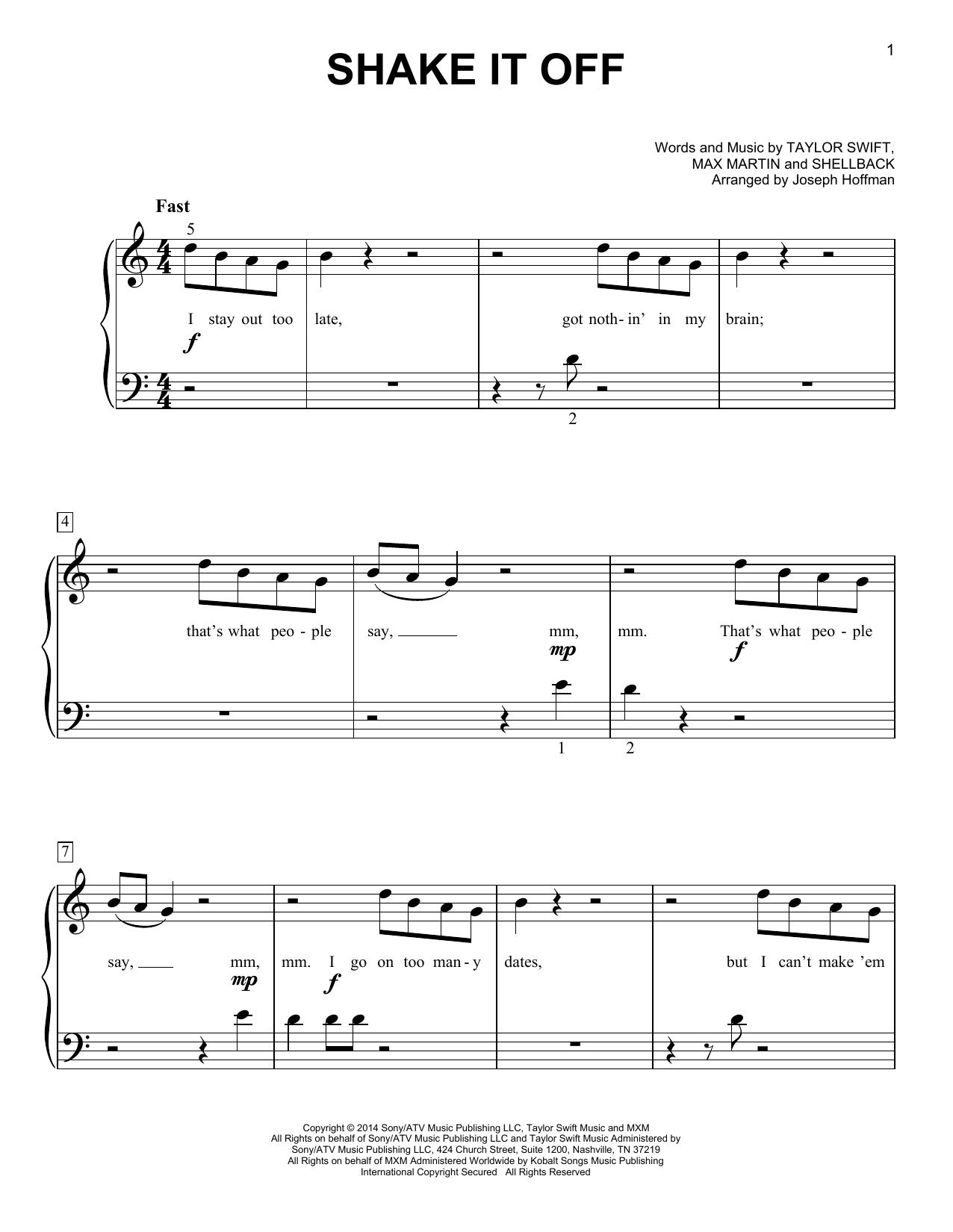 Download Taylor Swift Shake It Off (arr. Joseph Hoffman) Sheet Music and learn how to play Easy Piano PDF digital score in minutes
