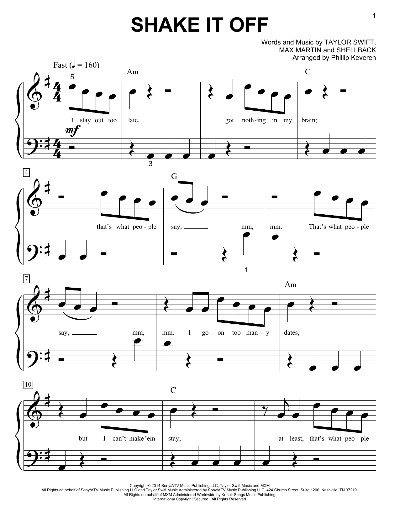 Download Taylor Swift Shake It Off Sheet Music and learn how to play Piano (Big Notes) PDF digital score in minutes