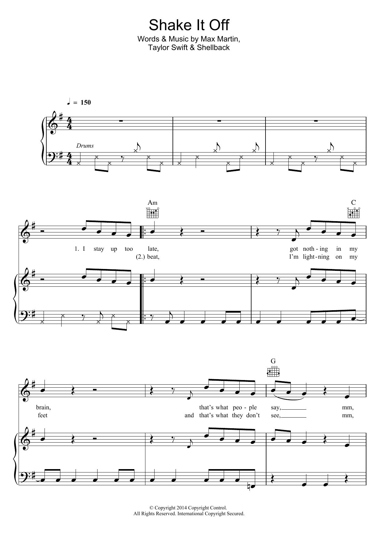 Download Taylor Swift Shake It Off Sheet Music and learn how to play Piano PDF digital score in minutes