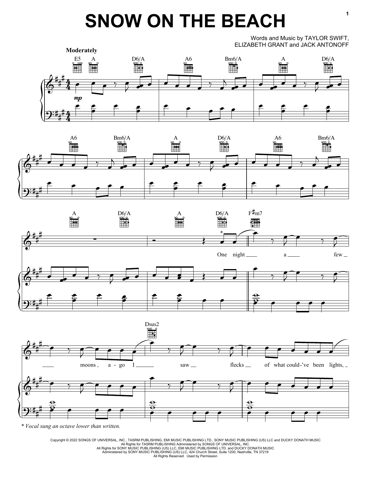 Download Taylor Swift Snow On The Beach (feat. Lana Del Rey) Sheet Music and learn how to play Easy Piano PDF digital score in minutes