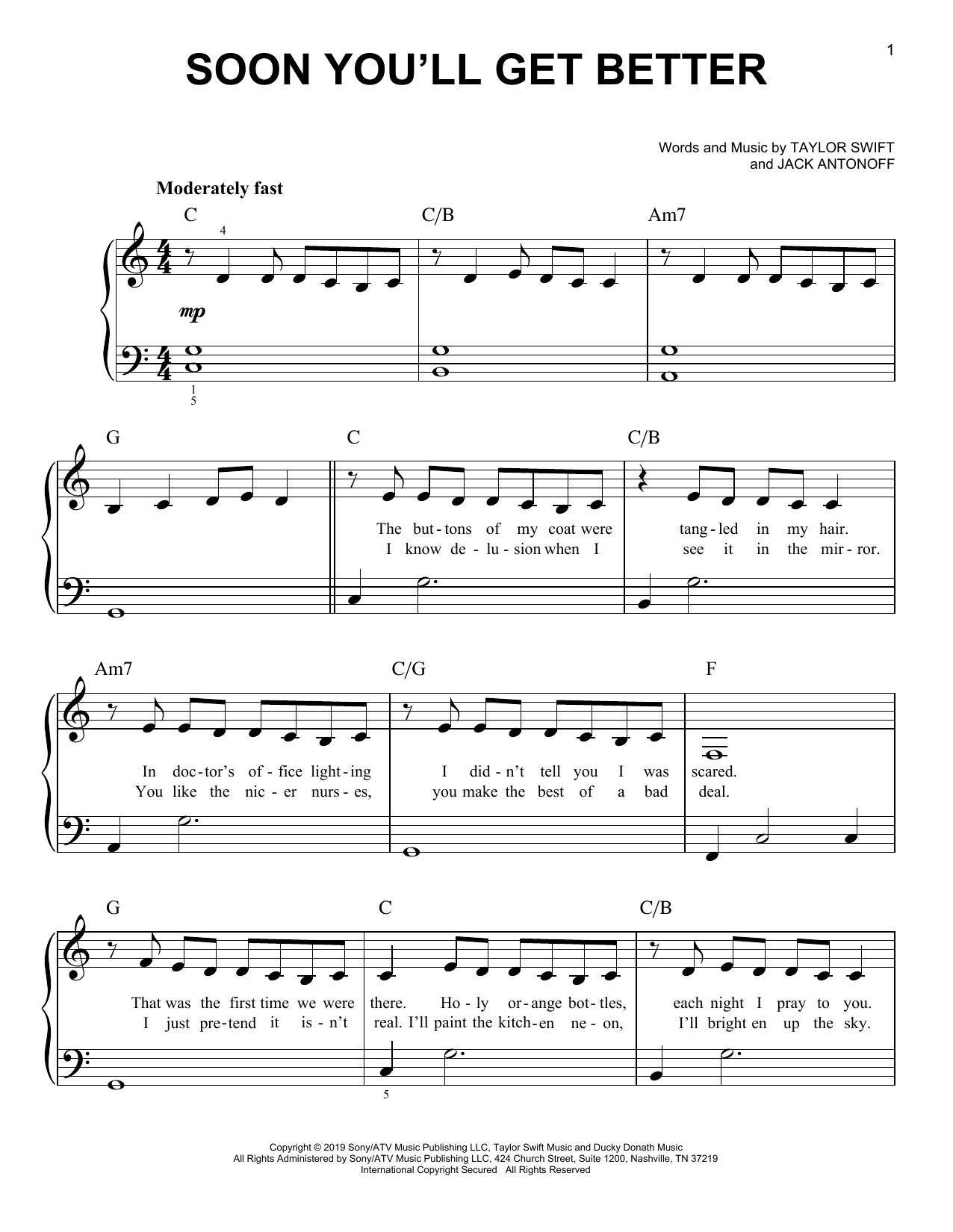 Download Taylor Swift Soon You'll Get Better (feat. The Chicks) Sheet Music and learn how to play Piano, Vocal & Guitar Chords (Right-Hand Melody) PDF digital score in minutes