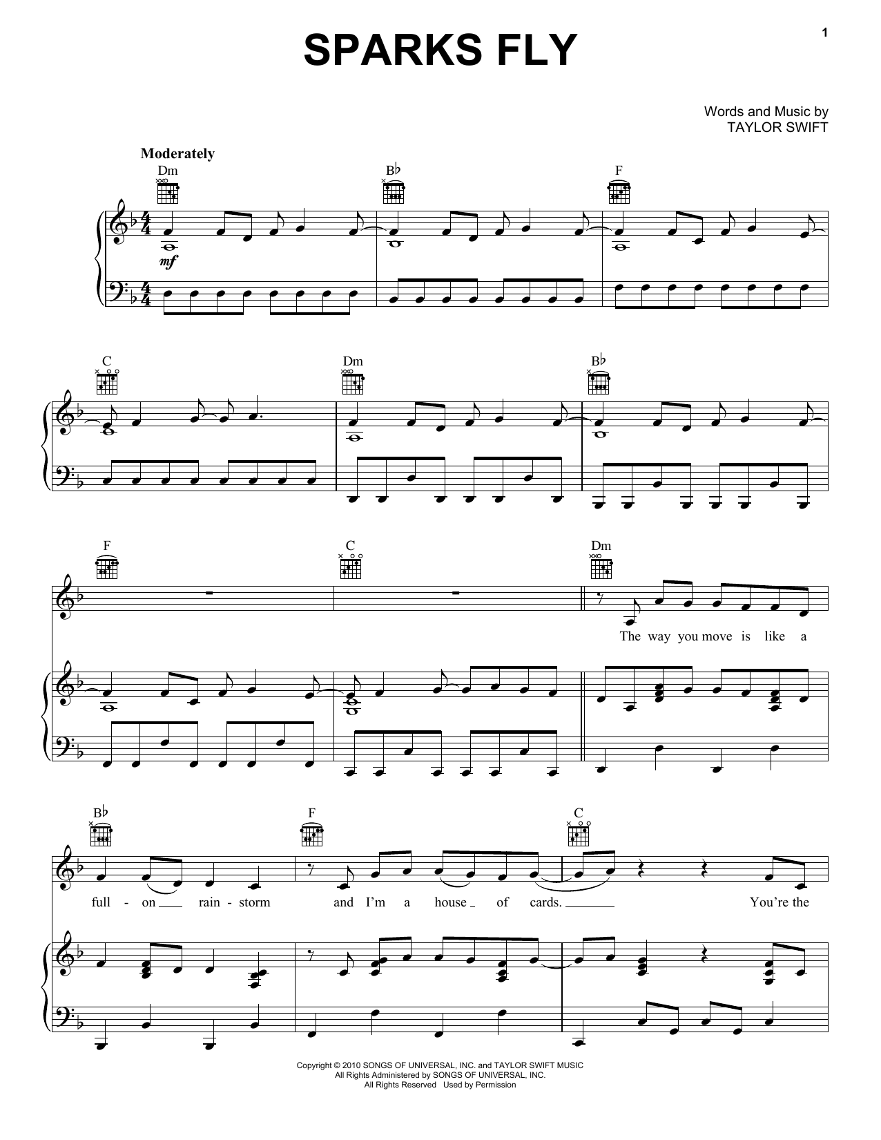 Download Taylor Swift Sparks Fly Sheet Music and learn how to play Violin Solo PDF digital score in minutes