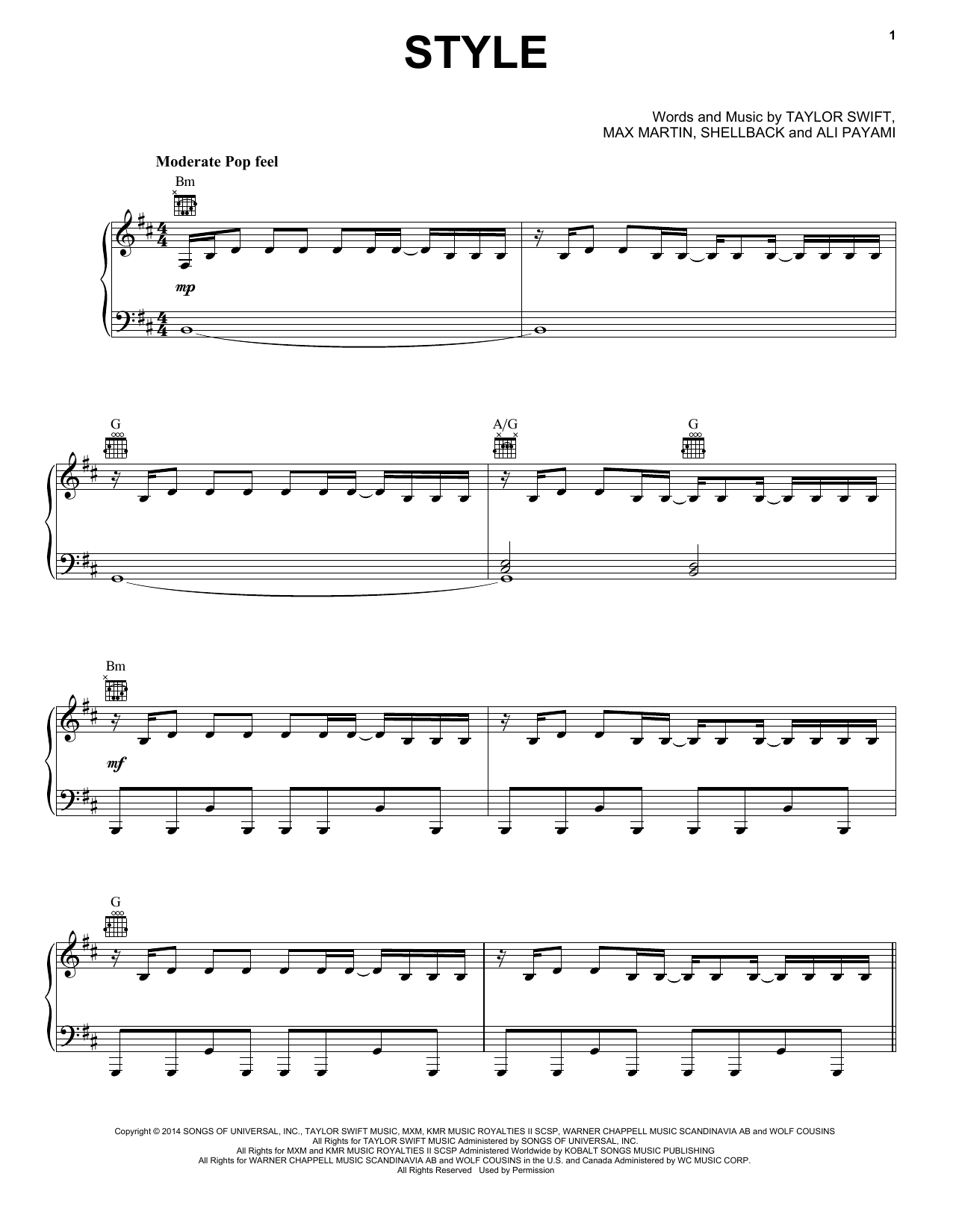 Download Taylor Swift Style Sheet Music and learn how to play Piano (Big Notes) PDF digital score in minutes