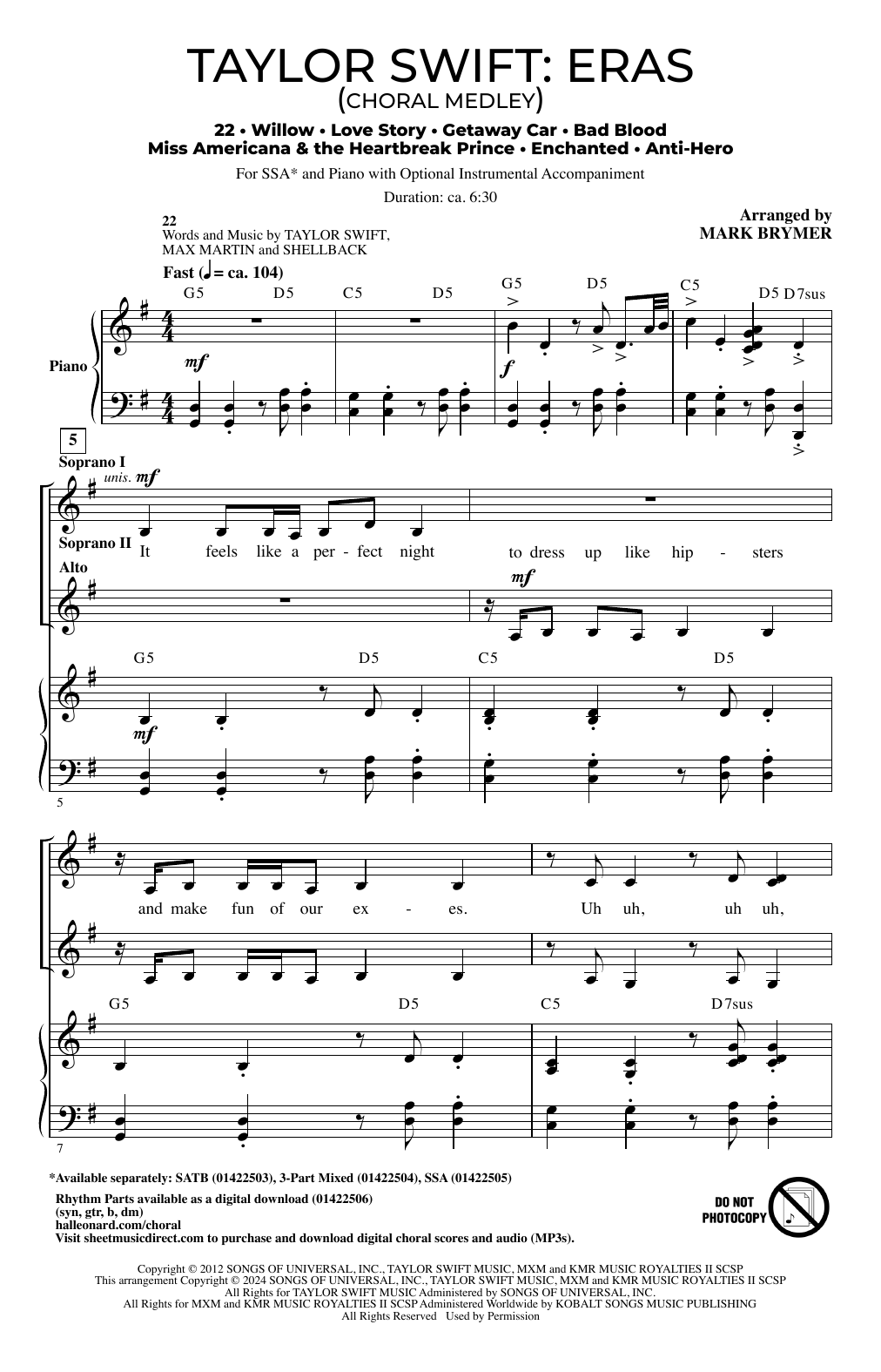 Download Taylor Swift Taylor Swift: Eras (Choral Medley) (arr. Mark Brymer) Sheet Music and learn how to play SATB Choir PDF digital score in minutes