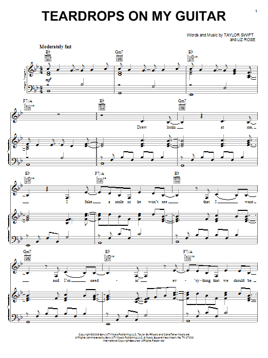 Download Taylor Swift Teardrops On My Guitar Sheet Music and learn how to play Piano (Big Notes) PDF digital score in minutes