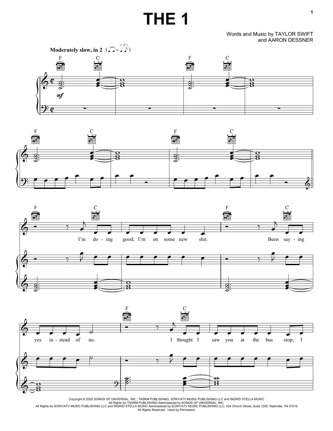 Download Taylor Swift the 1 Sheet Music and learn how to play Flute Solo PDF digital score in minutes