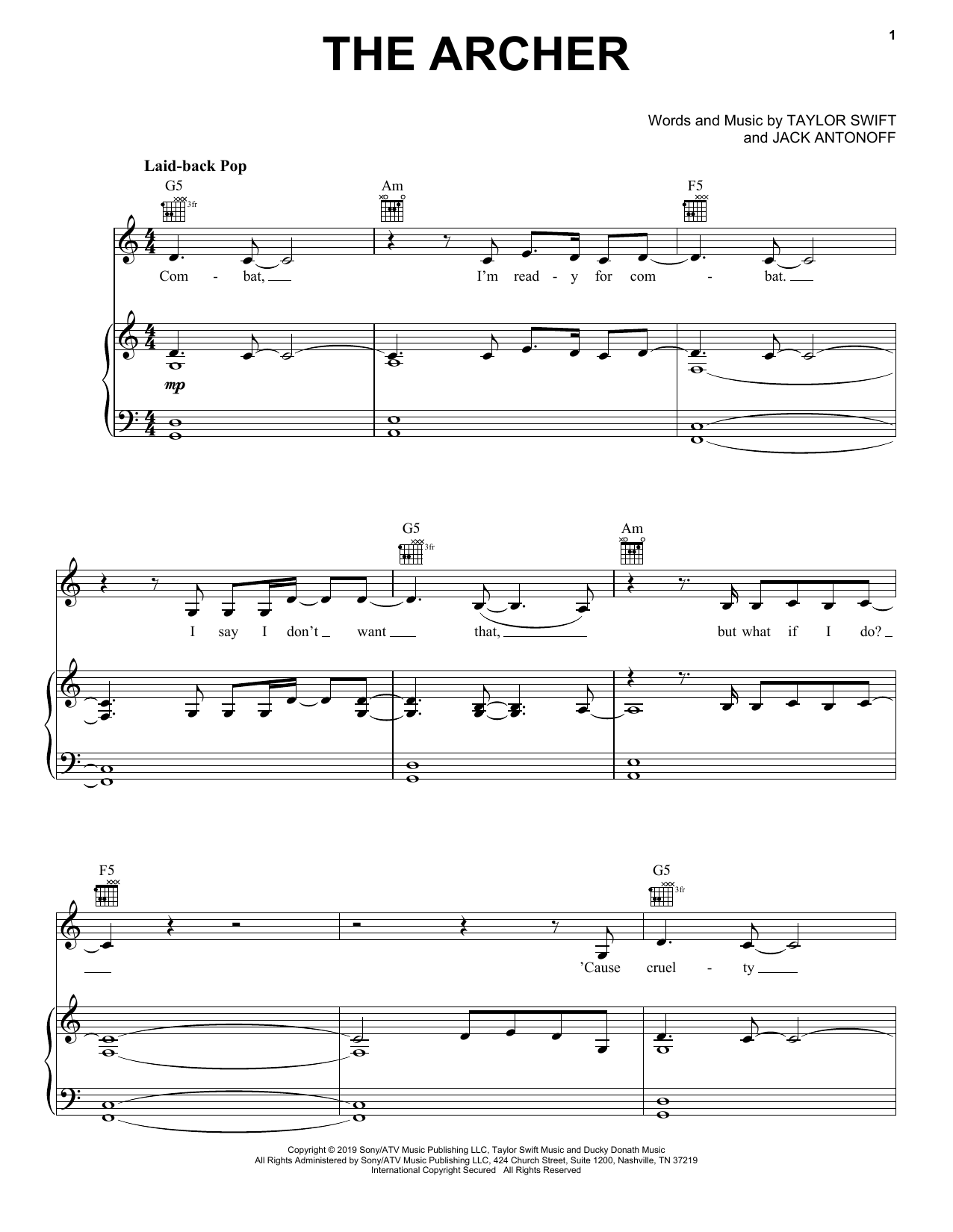 Download Taylor Swift The Archer Sheet Music and learn how to play Really Easy Piano PDF digital score in minutes