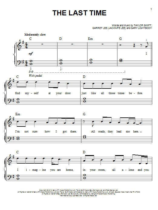 Download Taylor Swift The Last Time Sheet Music and learn how to play Easy Piano PDF digital score in minutes