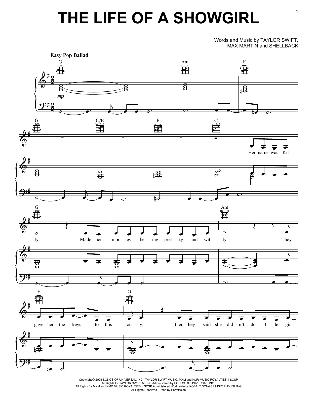 Download Taylor Swift The Life Of A Showgirl (feat. Sabrina Carpenter) Sheet Music and learn how to play Super Easy Piano PDF digital score in minutes
