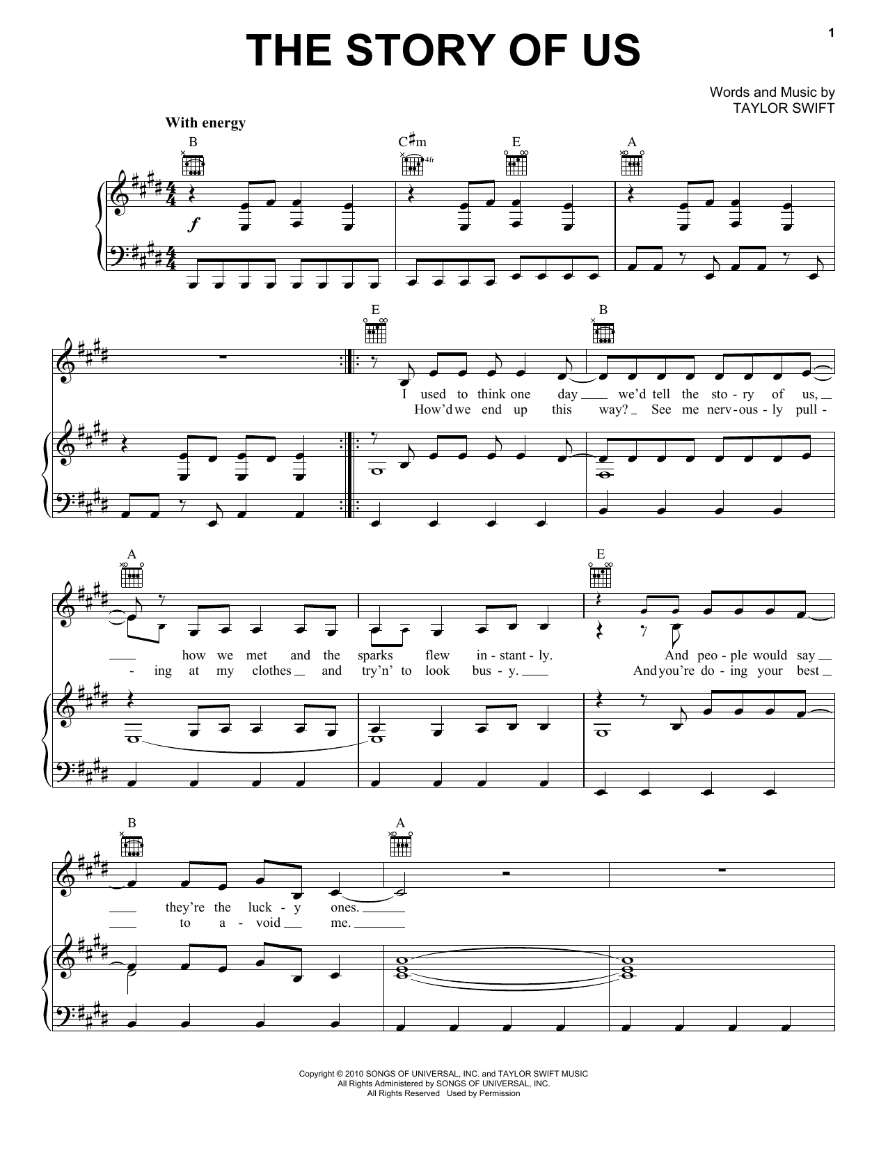 Download Taylor Swift The Story Of Us Sheet Music and learn how to play Piano PDF digital score in minutes