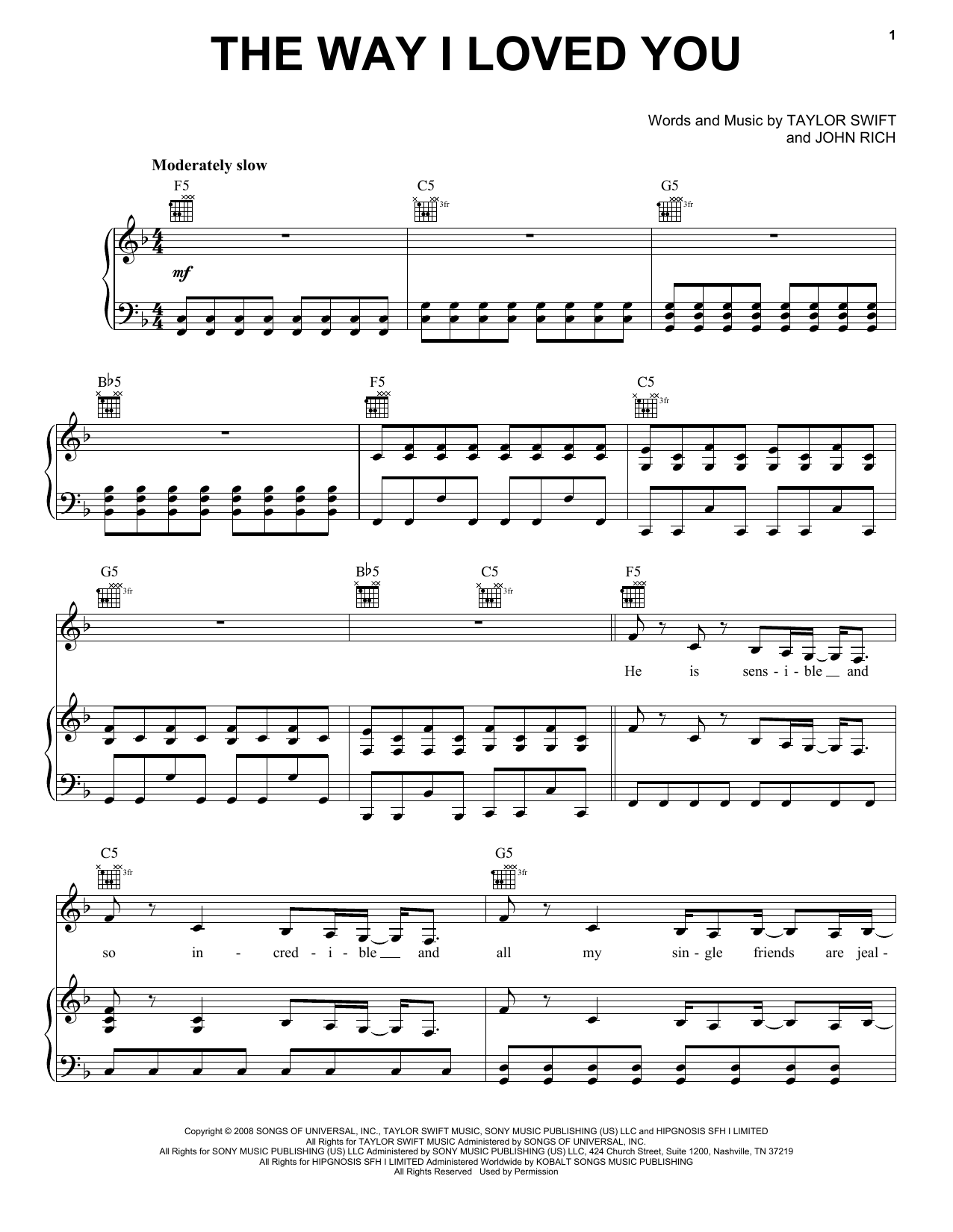 Download Taylor Swift The Way I Loved You Sheet Music and learn how to play Piano, Vocal & Guitar (Right-Hand Melody) PDF digital score in minutes
