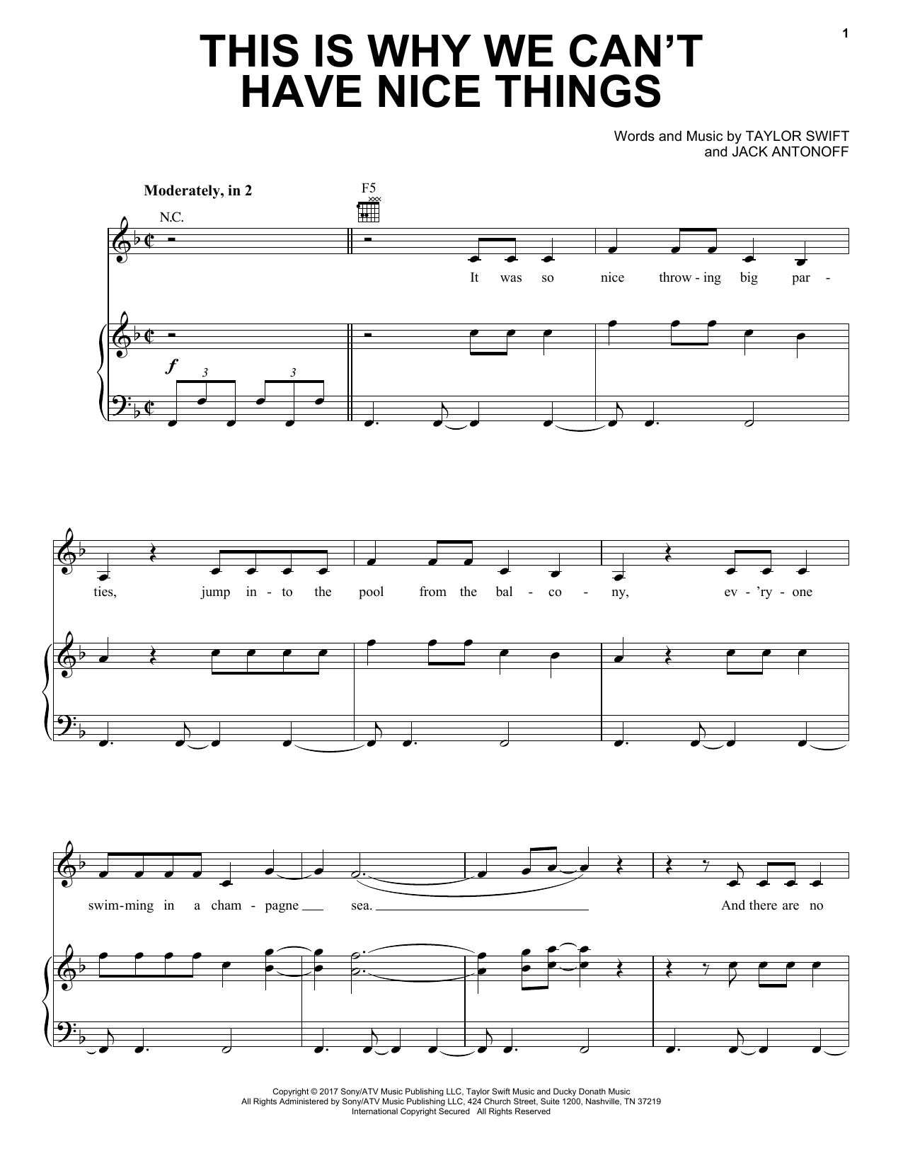 Download Taylor Swift This Is Why We Can't Have Nice Things Sheet Music and learn how to play Piano, Vocal & Guitar (Right-Hand Melody) PDF digital score in minutes