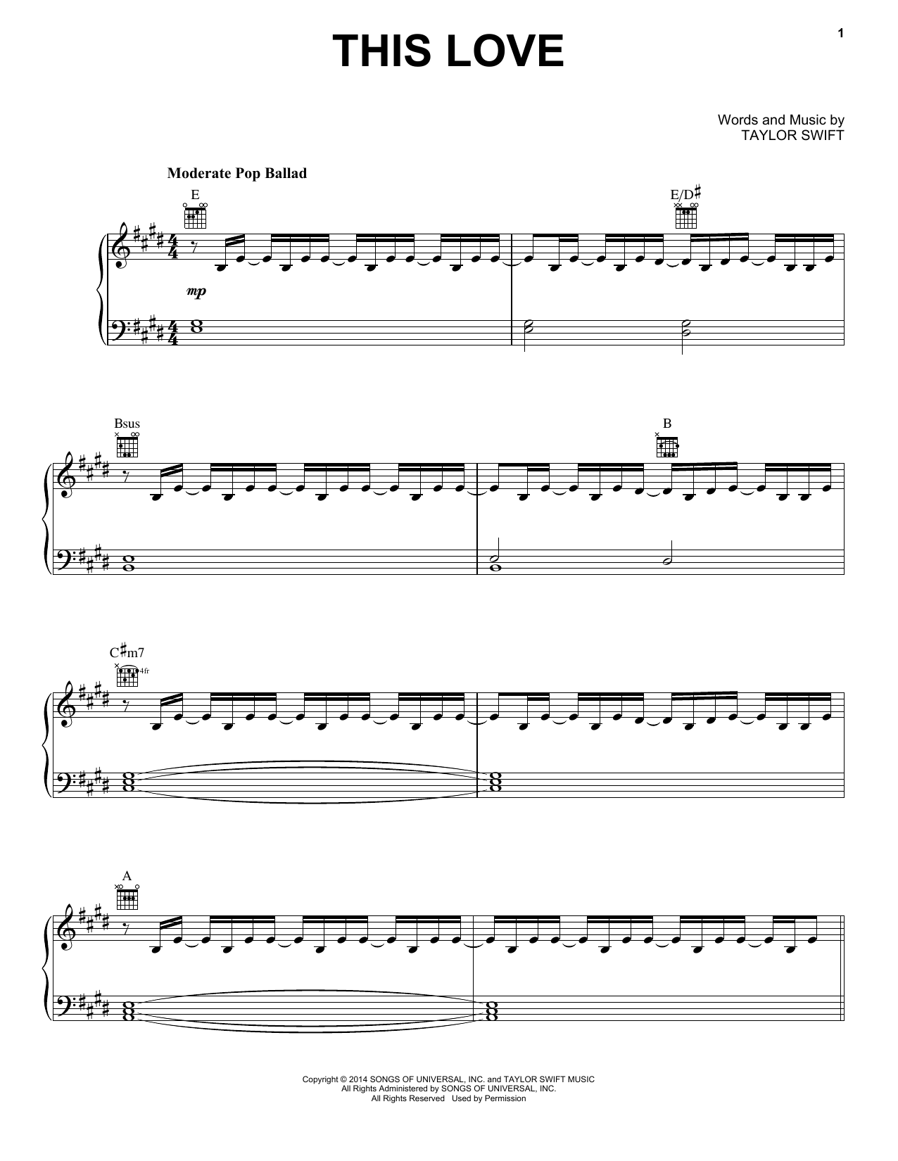 Download Taylor Swift This Love Sheet Music and learn how to play Easy Guitar Tab PDF digital score in minutes
