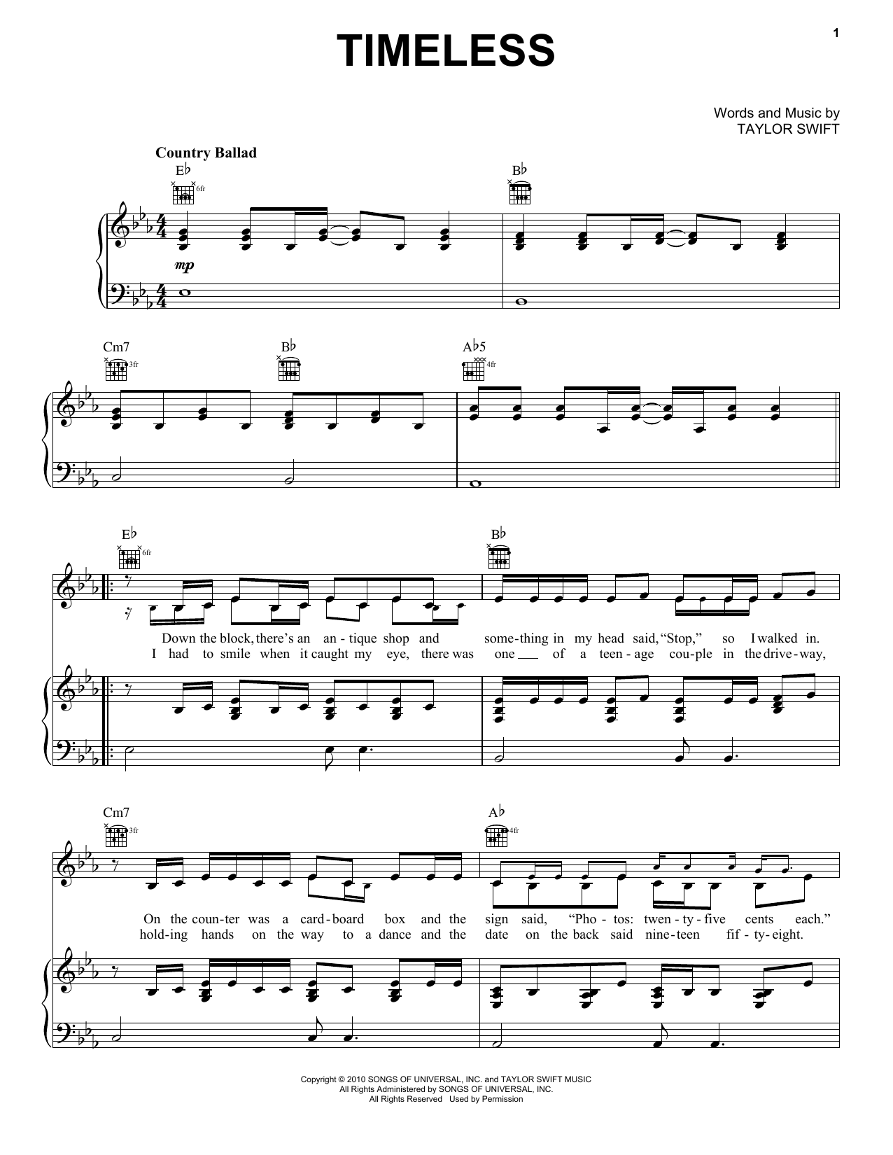 Download Taylor Swift Timeless (Taylor's Version) (From The Vault) Sheet Music and learn how to play Piano, Vocal & Guitar Chords (Right-Hand Melody) PDF digital score in minutes