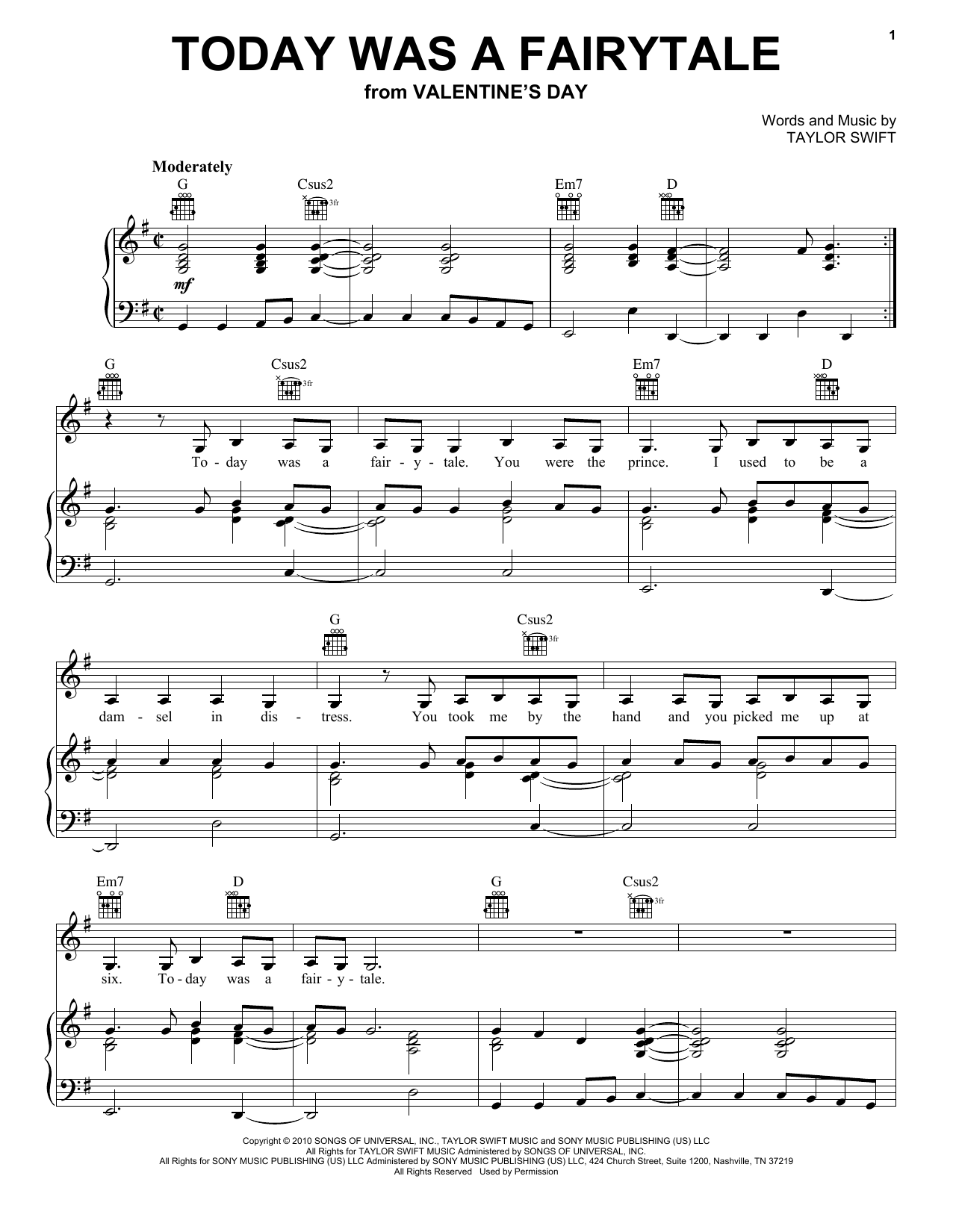 Download Taylor Swift Today Was A Fairytale Sheet Music and learn how to play Piano PDF digital score in minutes