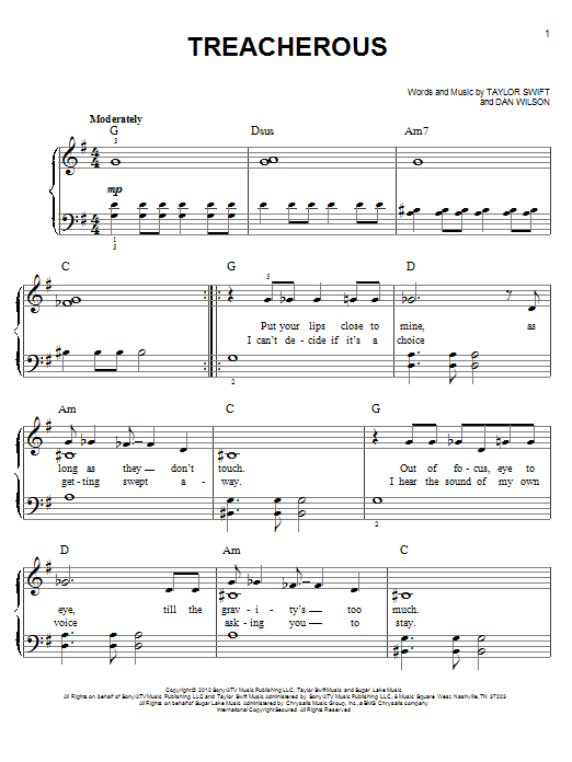 Download Taylor Swift Treacherous Sheet Music and learn how to play Easy Guitar Tab PDF digital score in minutes