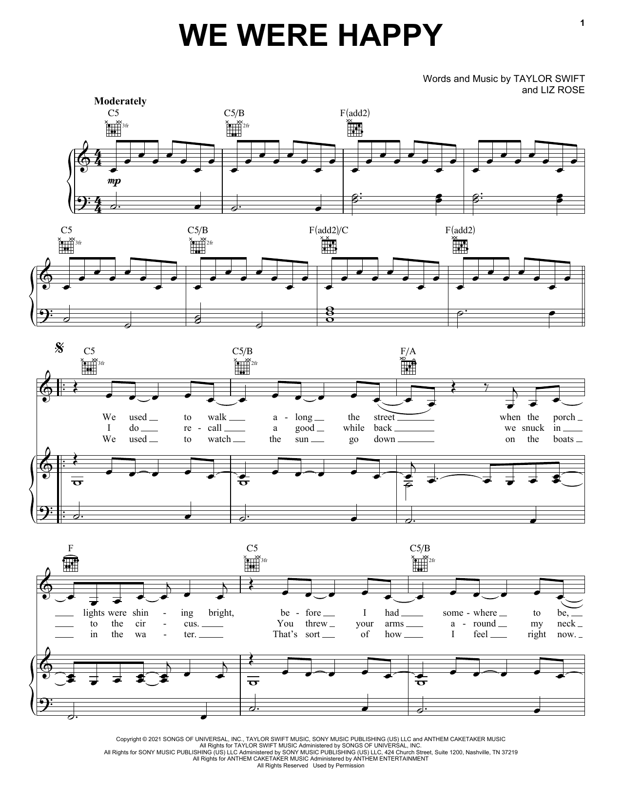 Download Taylor Swift We Were Happy (Taylor's Version) (From The Vault) Sheet Music and learn how to play Piano, Vocal & Guitar Chords (Right-Hand Melody) PDF digital score in minutes