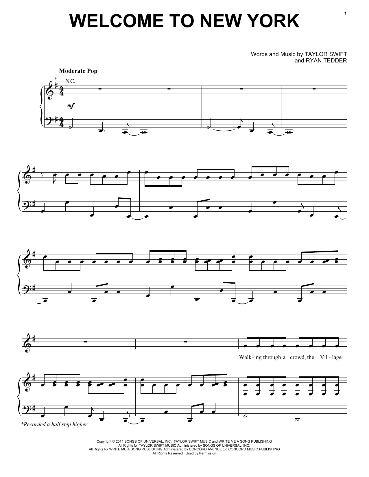 Download Taylor Swift Welcome To New York Sheet Music and learn how to play Ukulele PDF digital score in minutes