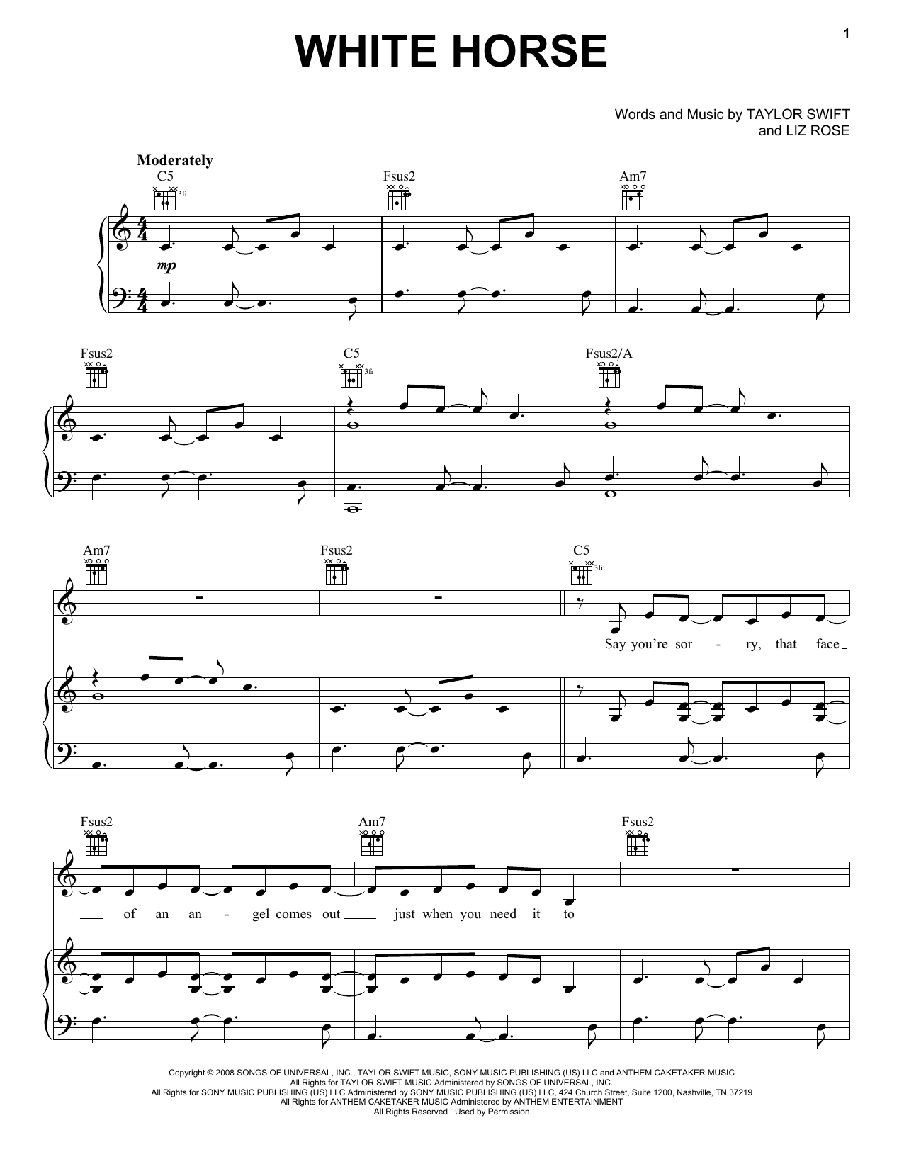 Download Taylor Swift White Horse Sheet Music and learn how to play Clarinet Solo PDF digital score in minutes
