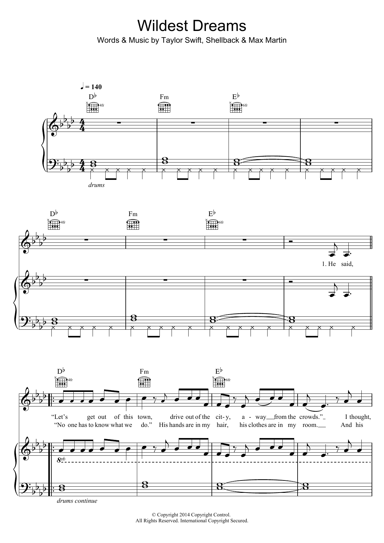 Download Taylor Swift Wildest Dreams Sheet Music and learn how to play 5-Finger Piano PDF digital score in minutes