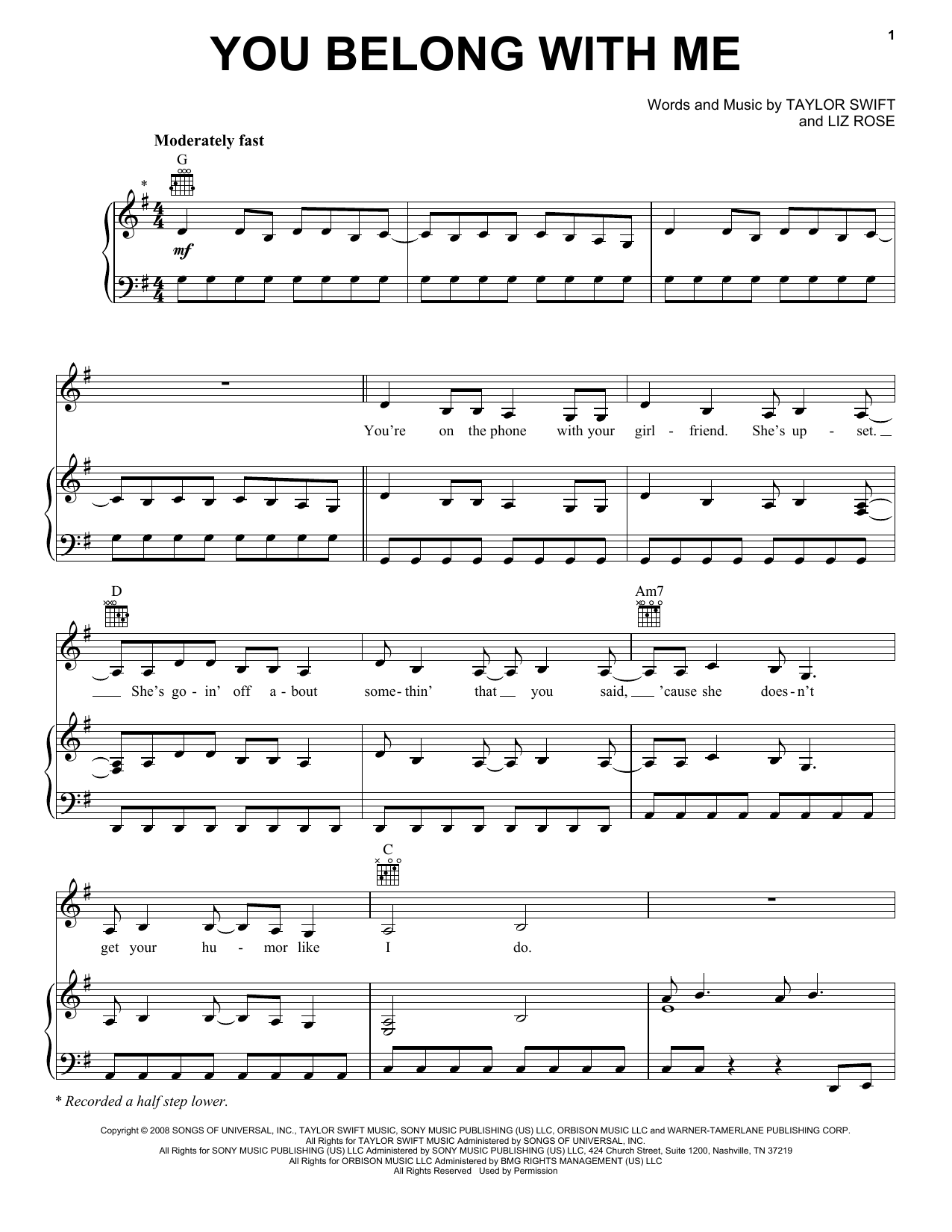 Download Taylor Swift You Belong With Me Sheet Music and learn how to play Guitar Tab PDF digital score in minutes