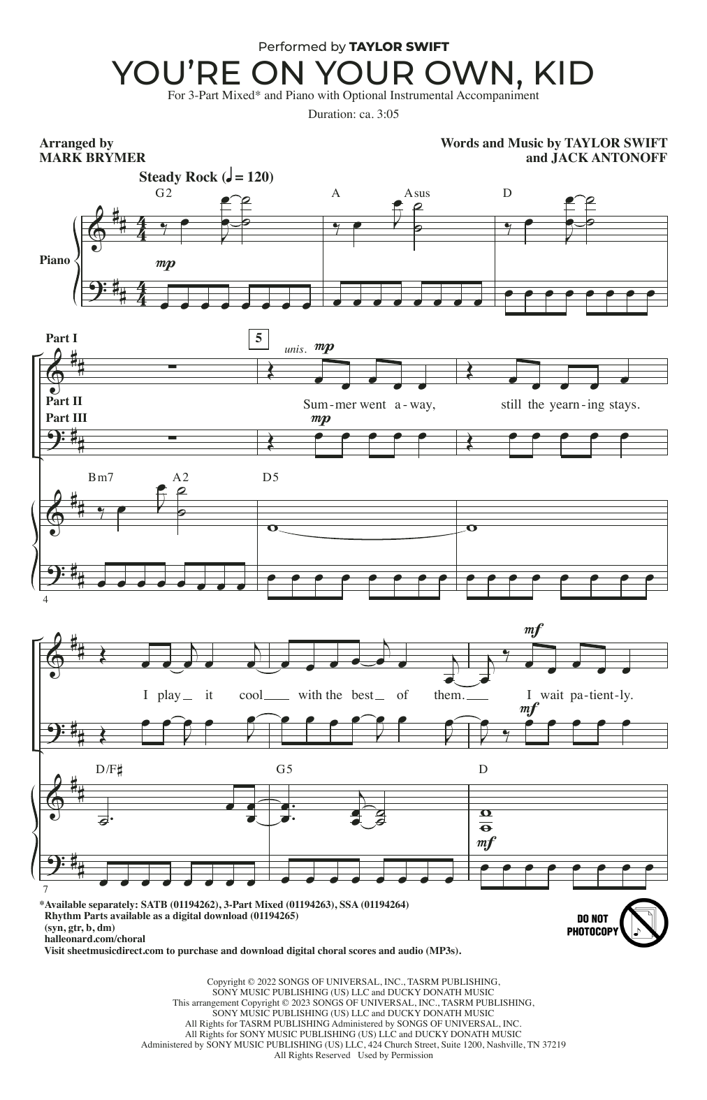 Download Taylor Swift You're On Your Own, Kid (arr. Mark Brymer) Sheet Music and learn how to play SATB Choir PDF digital score in minutes