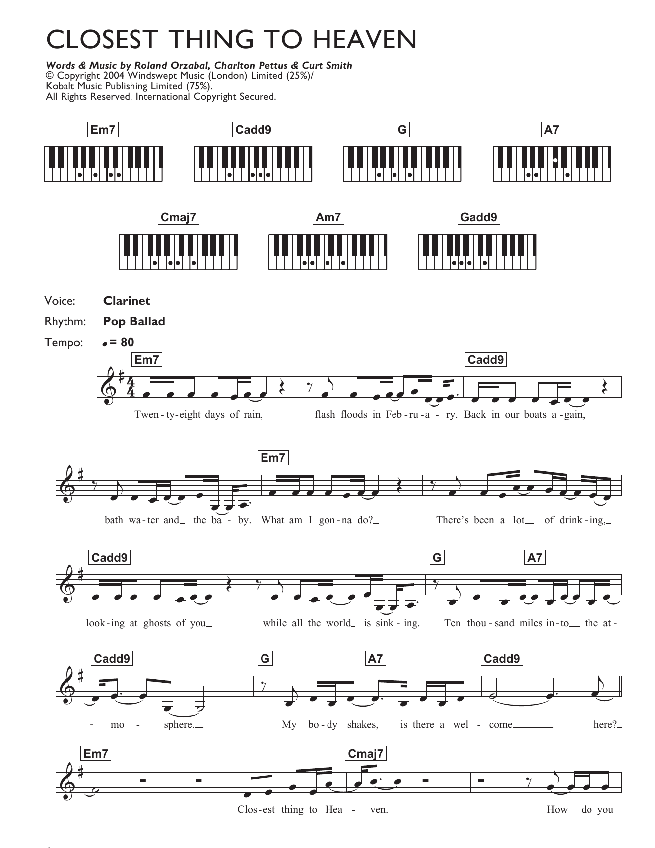Download Tears for Fears Closest Thing To Heaven Sheet Music and learn how to play Keyboard PDF digital score in minutes