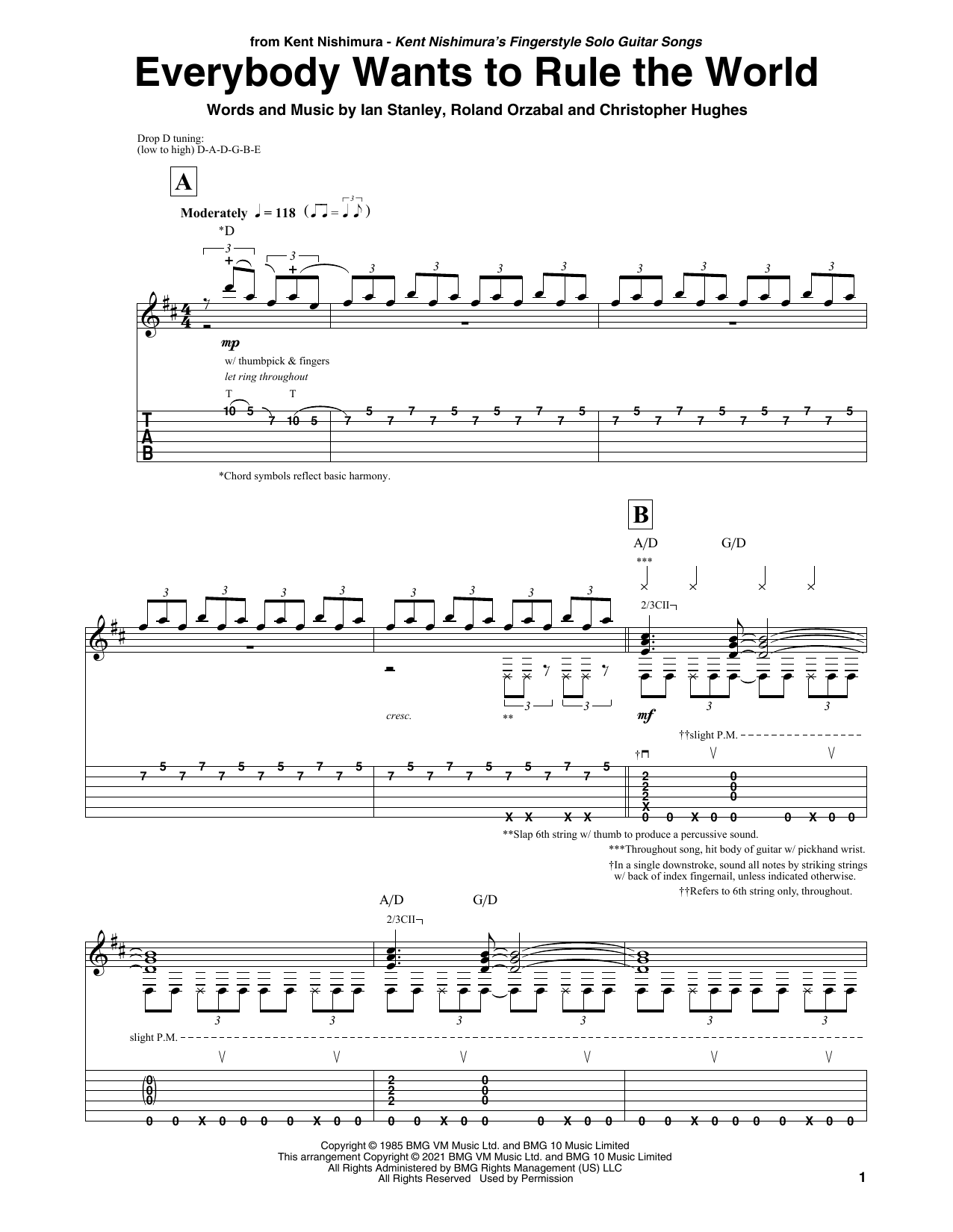 Download Tears For Fears Everybody Wants To Rule The World (arr. Kent Nishimura) Sheet Music and learn how to play Solo Guitar PDF digital score in minutes