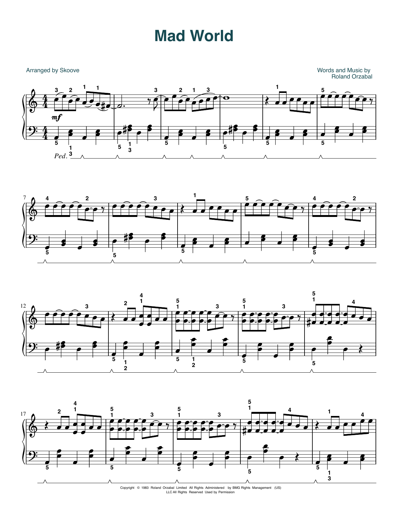 Download Tears For Fears Mad World (arr. Skoove) Sheet Music and learn how to play Easy Piano PDF digital score in minutes