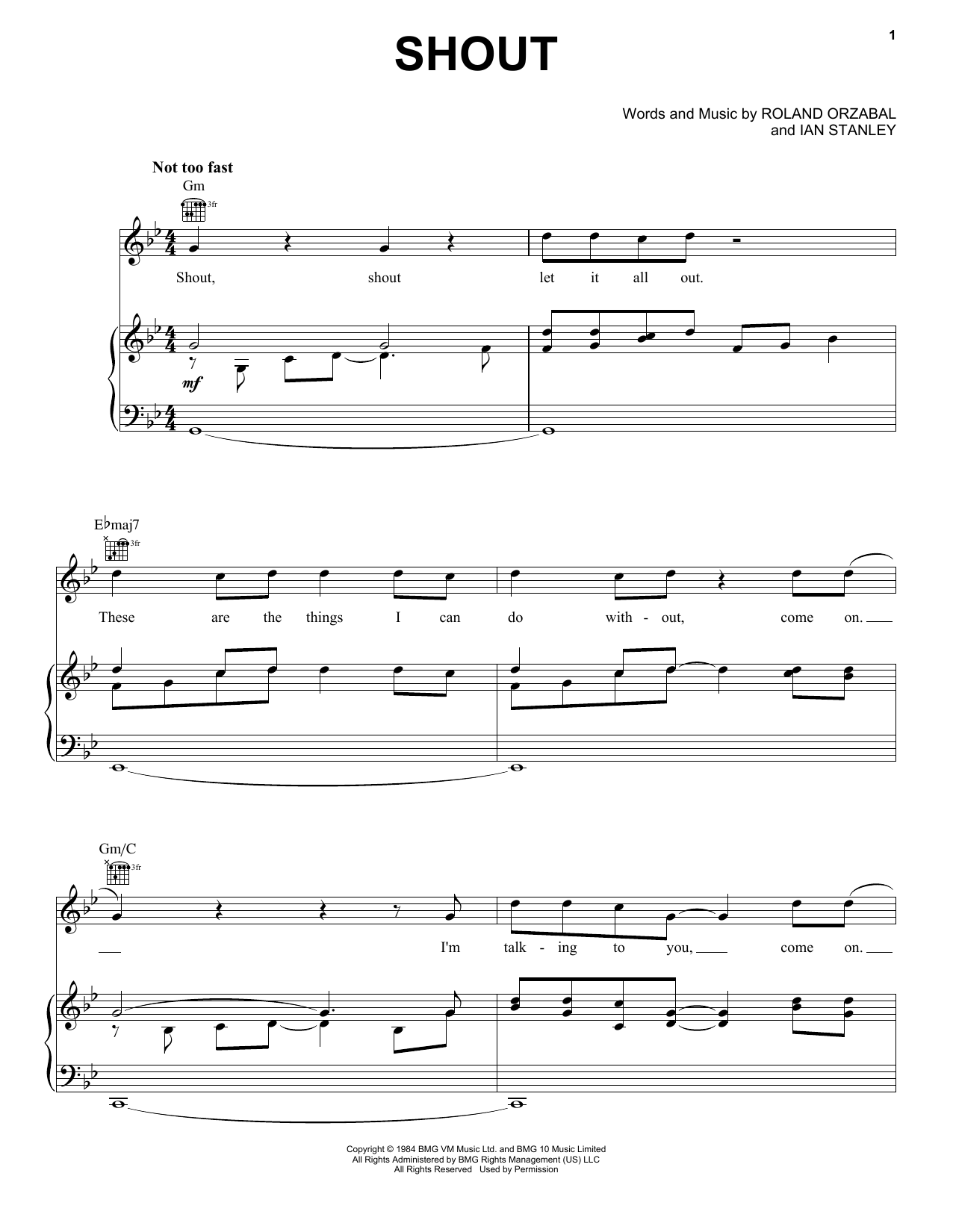 Download Tears for Fears Shout Sheet Music and learn how to play Ukulele PDF digital score in minutes