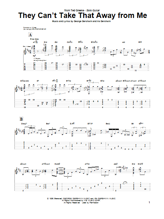 Download Ted Greene They Can't Take That Away From Me Sheet Music and learn how to play Guitar Tab PDF digital score in minutes