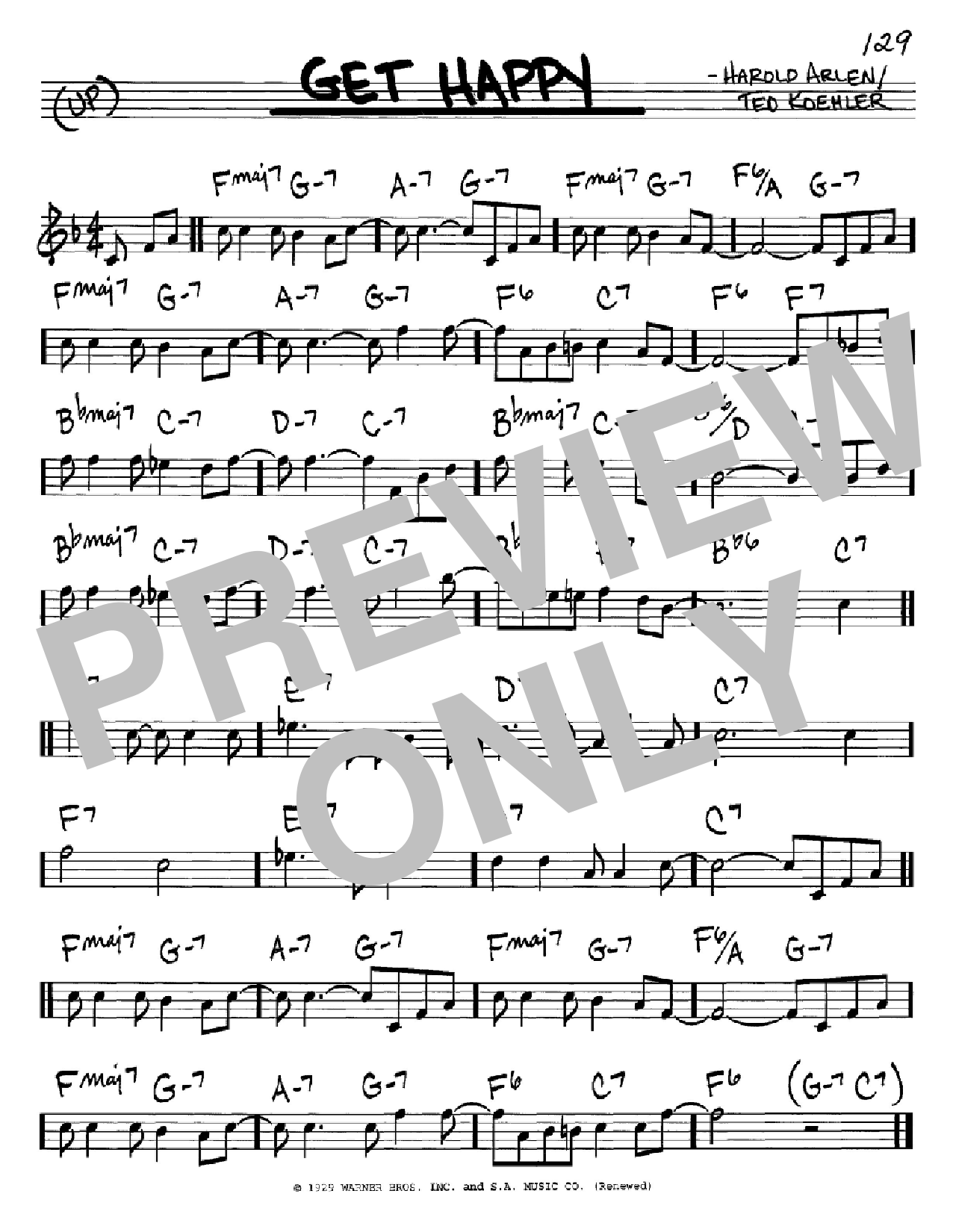 Download Ted Koehler Get Happy Sheet Music and learn how to play Real Book – Melody & Chords – C Instruments PDF digital score in minutes