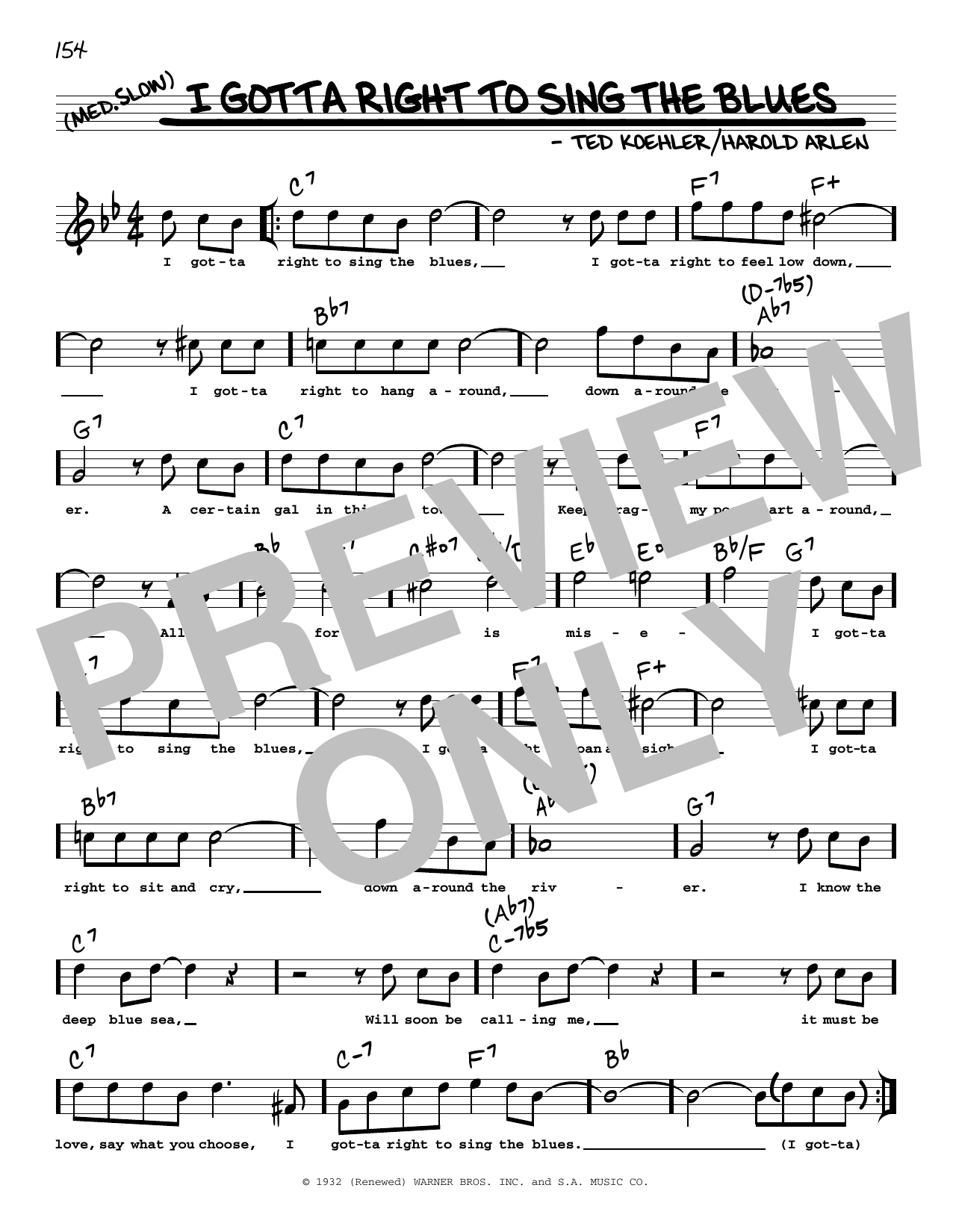 Download Ted Koehler I Gotta Right To Sing The Blues (arr. Robert Rawlins) Sheet Music and learn how to play Real Book – Melody, Lyrics & Chords PDF digital score in minutes